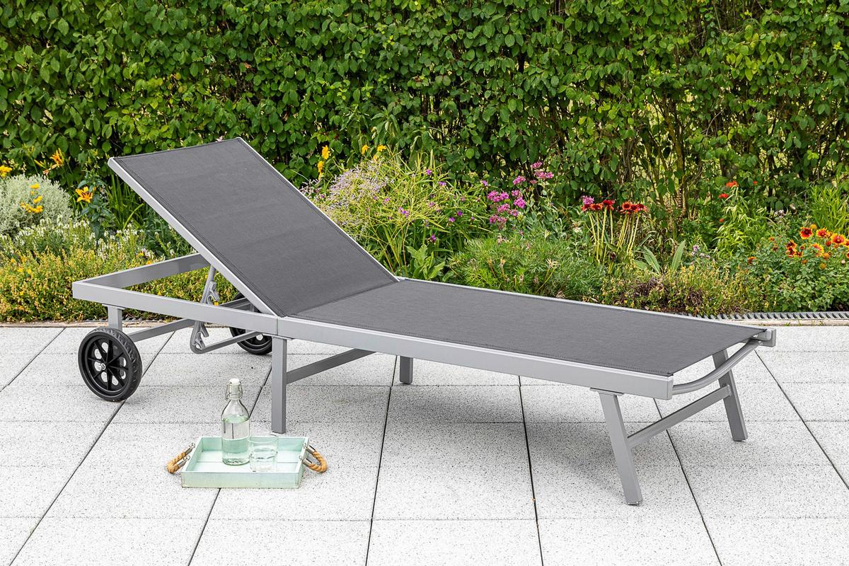 Gartenliege "Tessin" schwarz - Silberfarben/Grau, MODERN, Kunststoff/Metall (201/98/65cm) - Gardenson