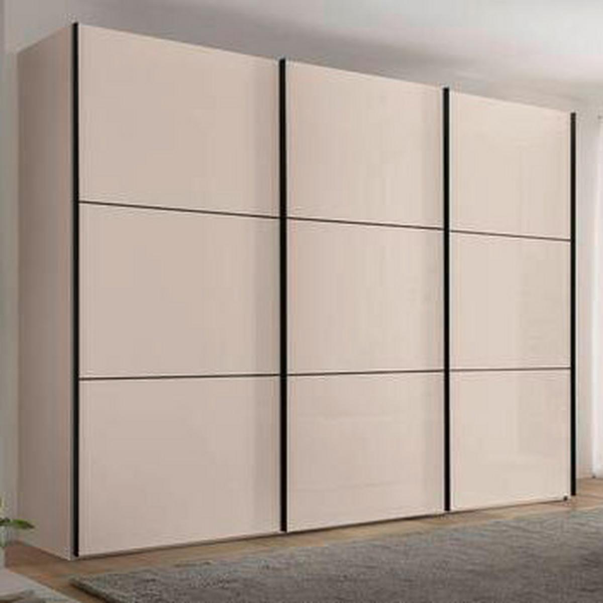 Schwebetürenschrank Includo-Glas Elfenbeinfarben - Elfenbein/Schwarz, KONVENTIONELL, Glas/Holzwerkstoff (249/222/68cm) - Premium Living