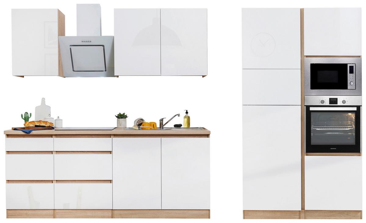 Küchenblock Lorena mit Geräten ca. 335 cm Weiß - Eichefarben/Weiß, Basics, Holzwerkstoff (335cm) - Respekta