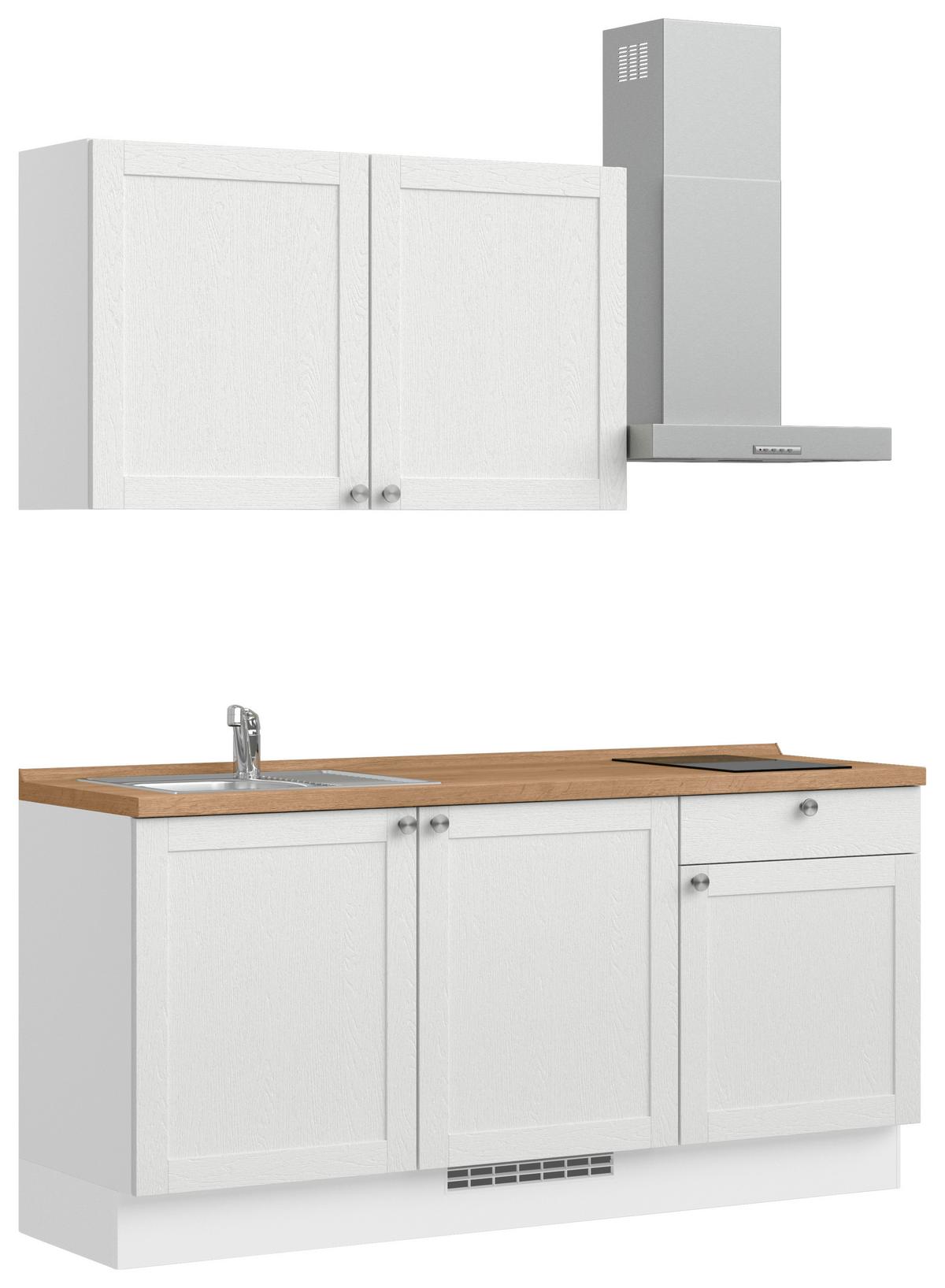 Küchenblock Frame Low m. Geräten Weiß - Edelstahlfarben/Eichefarben, MODERN, Holzwerkstoff/Metall (180cm) - Nobilia