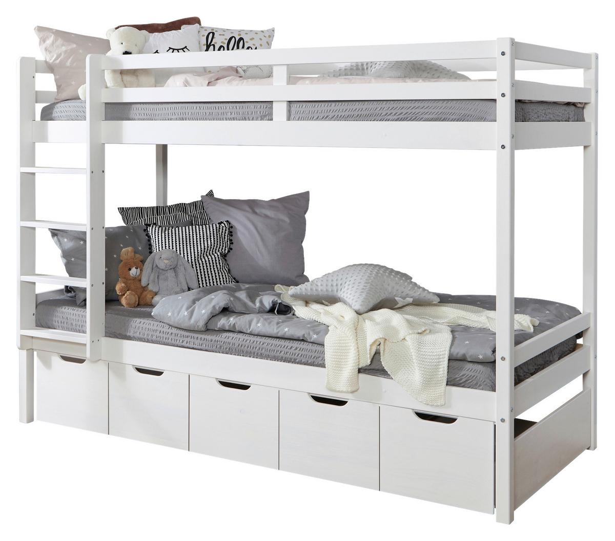 Etagenbett Finn mit 5 Schubkästen ca. 90x200 cm Weiß - MODERN (90/200cm) - MID.YOU