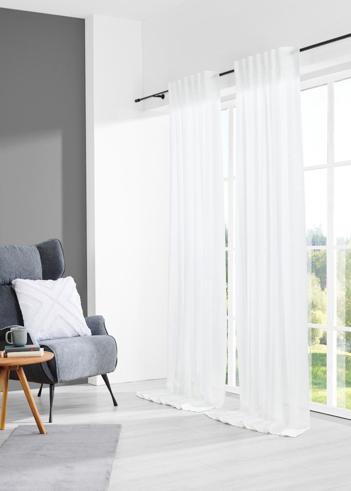Fertigvorhang Eva in Weiss ca. 140x255cm - Weiss, Romantik / Landhaus, Textil (140/255cm) - Premium Living