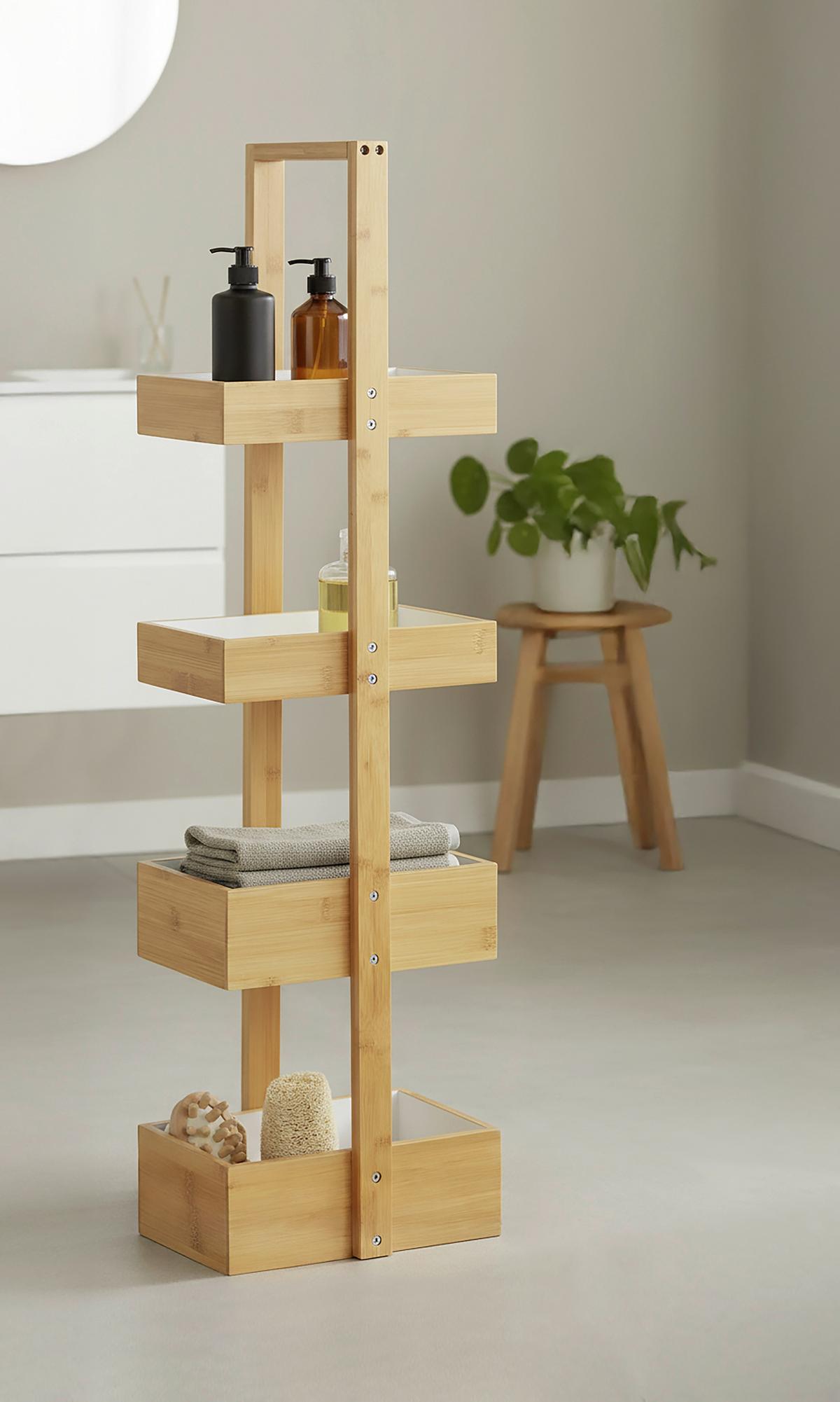 Standregal aus Bambus Natur/Weiß - Naturfarben/Weiß, MODERN, Holz (25/88/18cm) - Mömax