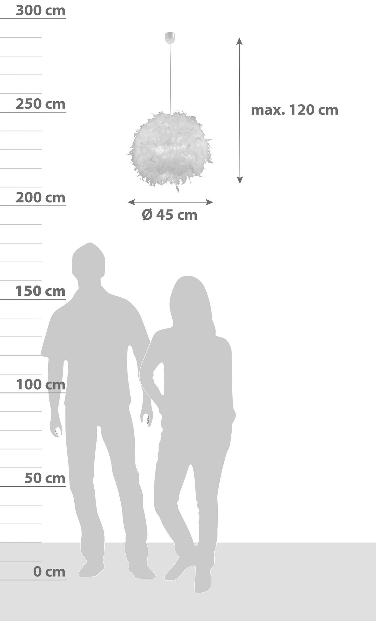 Függőlámpa Valódi Tollakkal - fehér, Konventionell, műanyag/természetes anyagok (45/120cm)