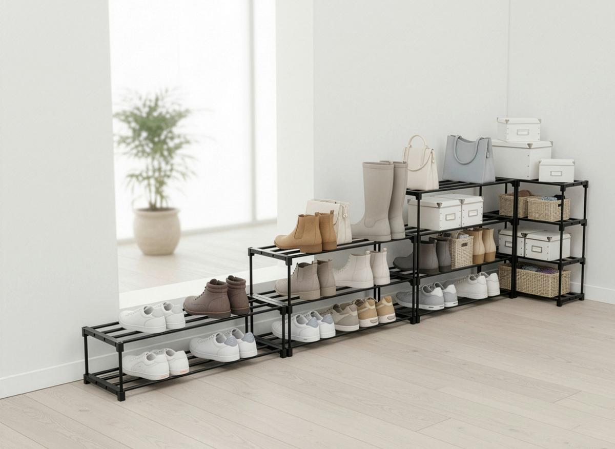 Etajeră încălțăminte GRANDO - negru, Konventionell, plastic/metal (94/194/30cm) - Based