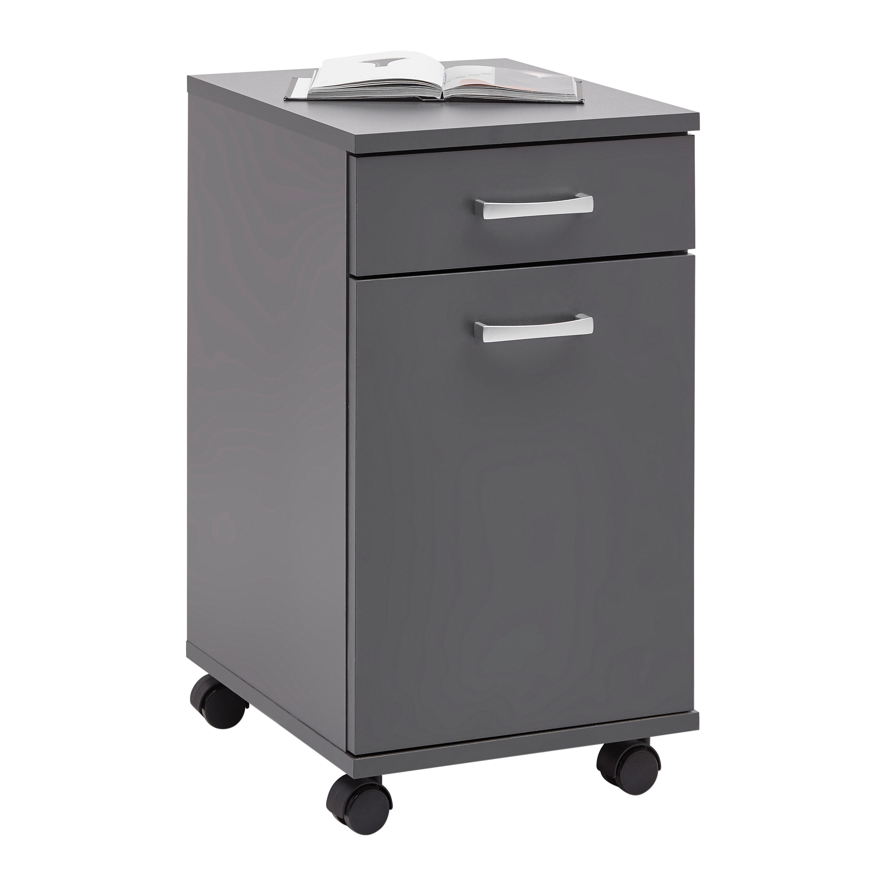 Rollcontainer Caorle in Anthrazit - Chromfarben/Anthrazit, KONVENTIONELL, Holzwerkstoff/Kunststoff (33/59/38cm) - Mömax