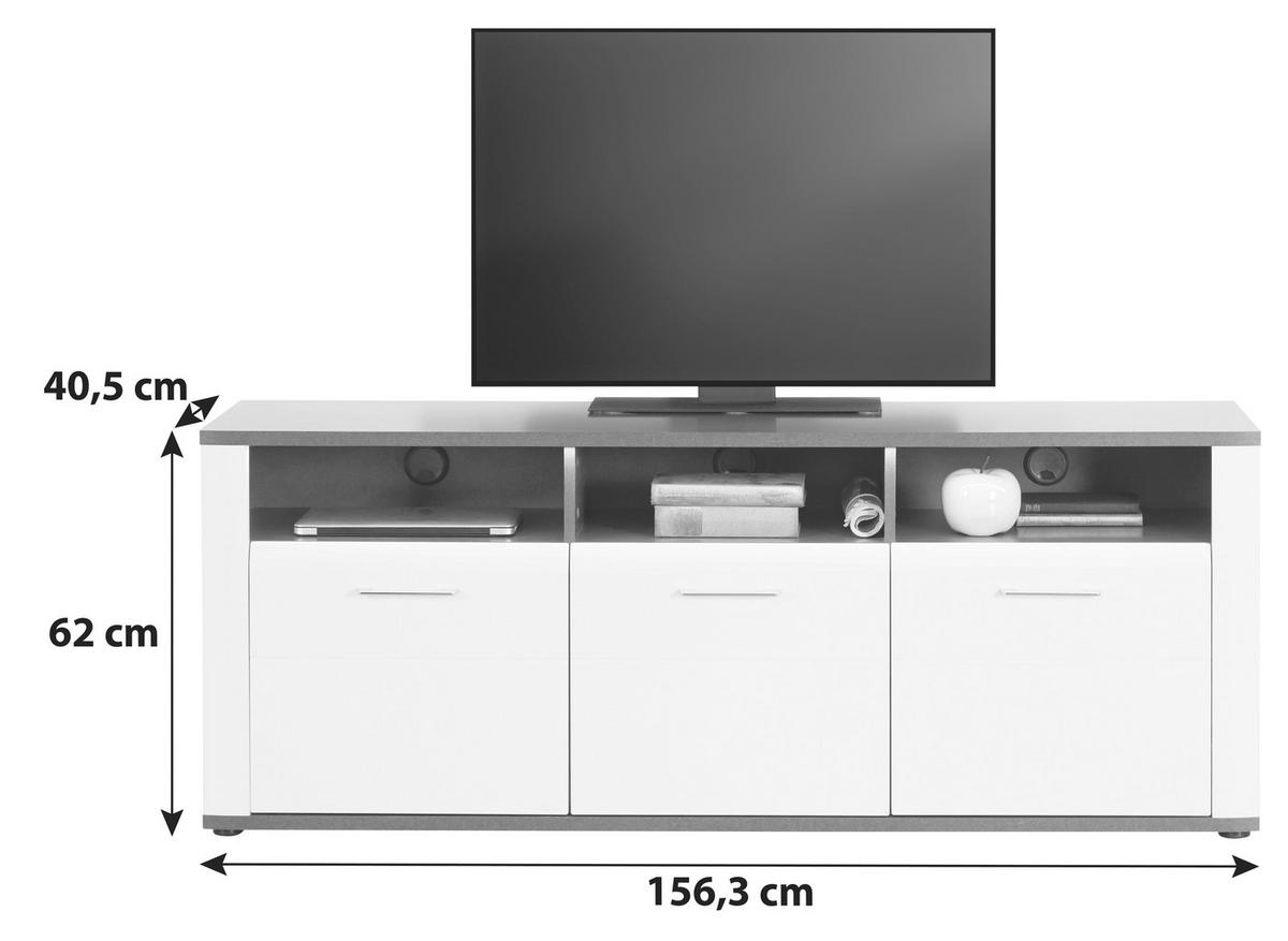 Tv-element Alassio, Bela, Temno Siva - barve kroma/črna, Moderno, kovina/umetna masa (156,3/62/40,5cm) - Premium Living