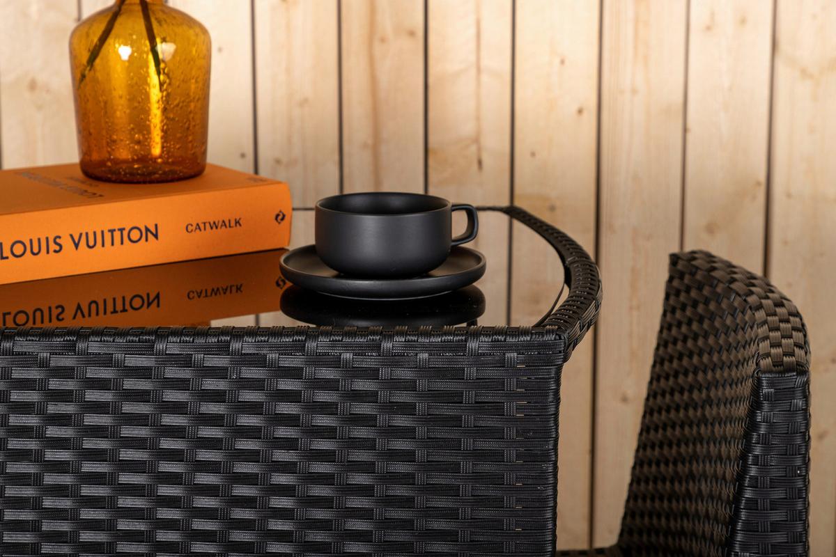 Balkonset Savanna 3-tlg. Grau/Schwarz - Schwarz/Grau, KONVENTIONELL, Kunststoff/Textil - Gardenson