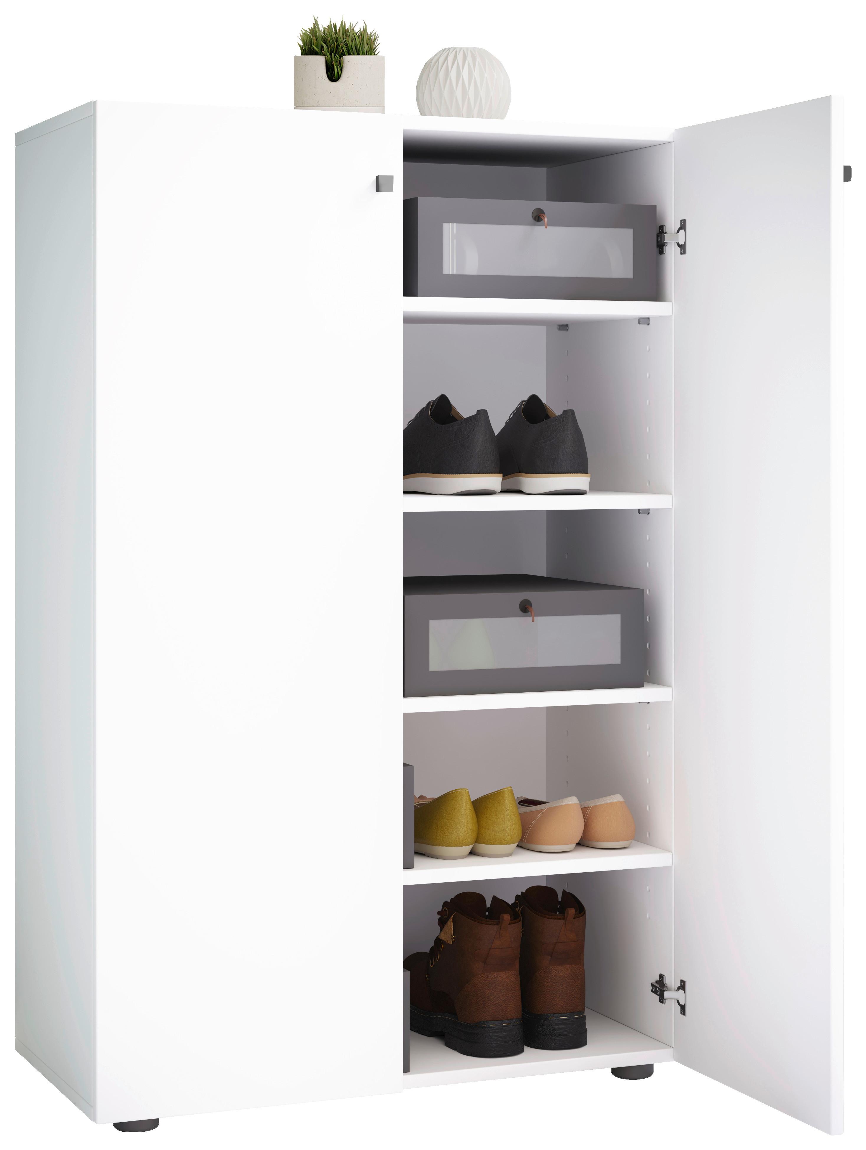 SCHUHSCHRANK LONA XL 5 DT - Weiss/Silberfarben, Design, Holzwerkstoff/Kunststoff (70/110/39cm) - MID.YOU