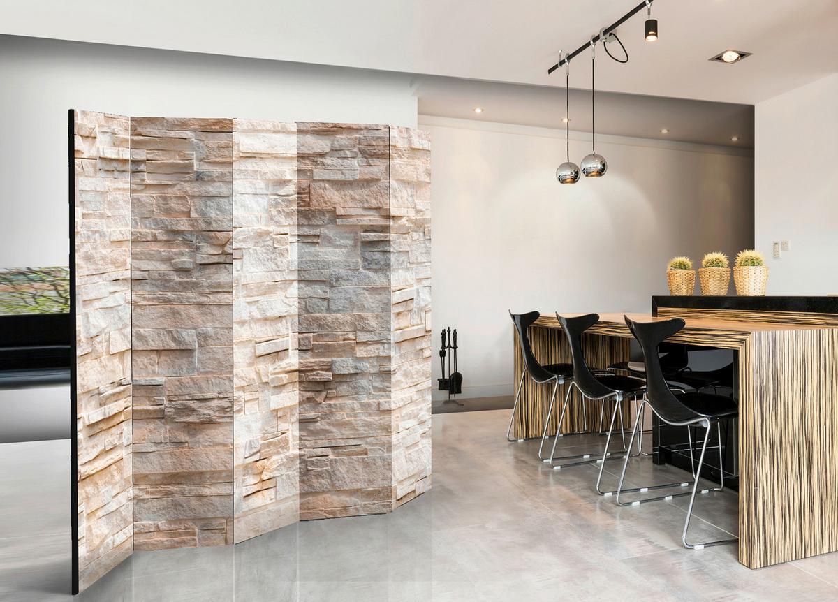 Paravan Stony Gracefulness I, 5-Delni, Dvostranski - siva/bež, Basics, tekstil/les (225/172/3cm) - artgeist