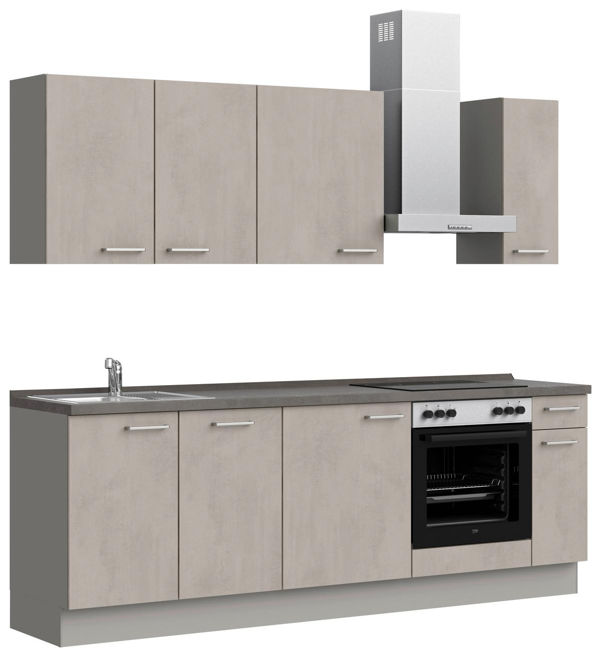 Küchenblock Riva Low m. Geräten Grau - Schieferfarben/Edelstahlfarben, MODERN, Holzwerkstoff/Metall (240cm) - Nobilia