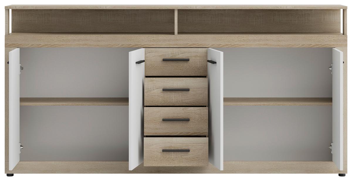 Široka Komoda Lupo, Bela, Barva Hrasta - bela/hrast sonoma, Design, umetna masa/leseni material (190/96/32cm) - MID.YOU