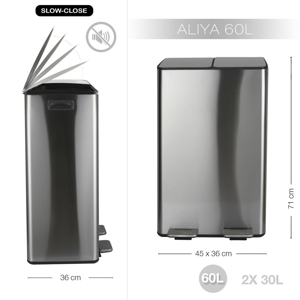 Treteimer Aliya Brushed - Silberfarben/Schwarz, Basics, Kunststoff/Metall (45/30cm) - Spirella
