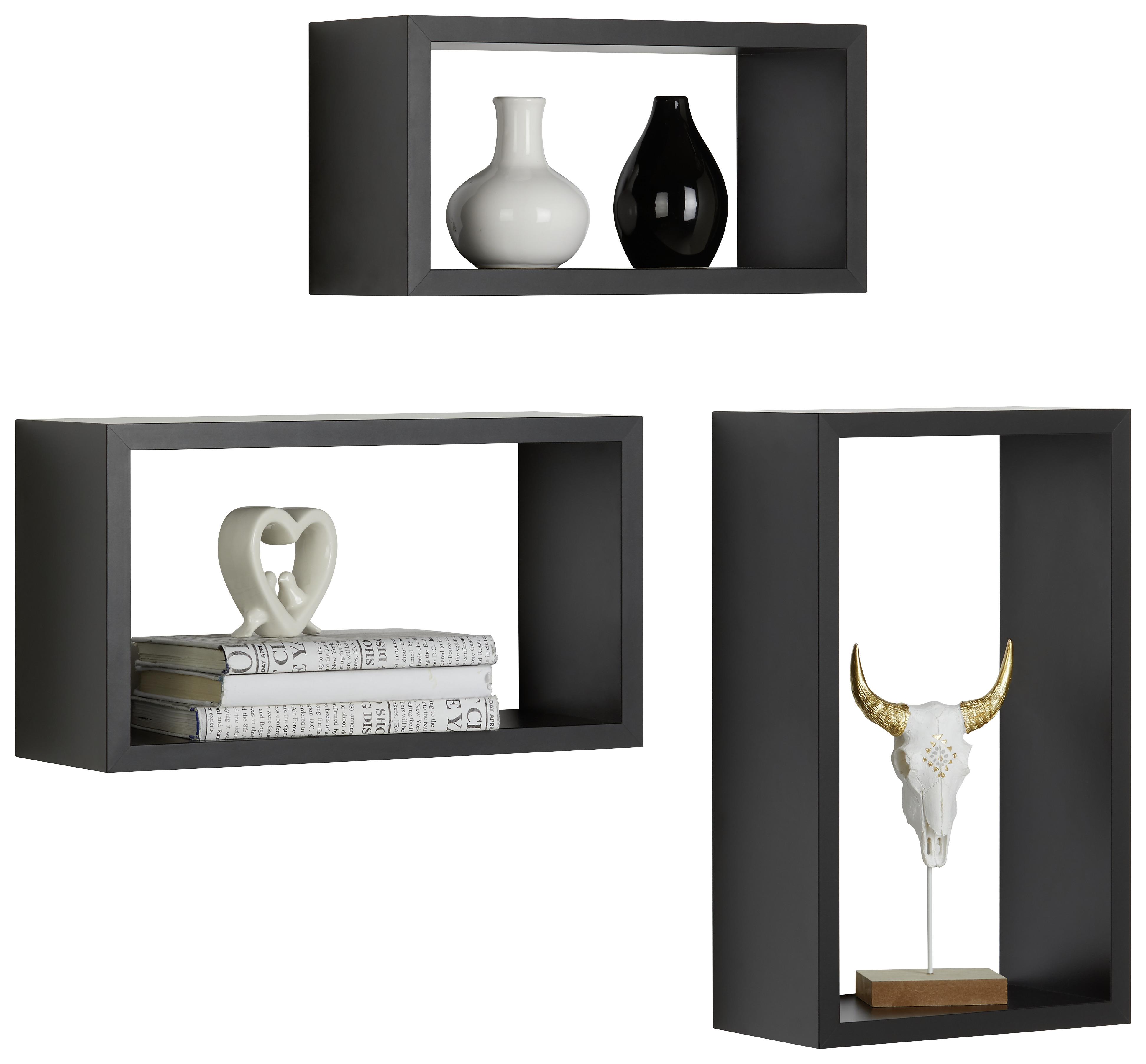 Set Stenskih Regalov Trittico -Sb- - črna, Moderno, leseni material (45-41-37/28-23-19/14cm) - Modern Living