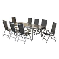 Vrtni Set Carrara, 9-Delni, Raztegljiva Miza - srebrne barve/črna, Moderno, kovina/tekstil - Gardenson