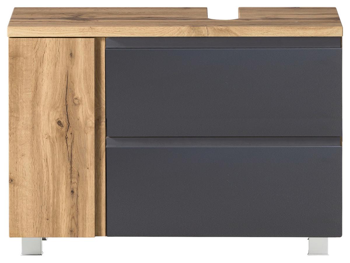 Waschbeckenunterschrank Varese B: 85 cm Grau/Eiche Wotan - Eiche Wotan/Grau, MODERN, Holzwerkstoff (85/56/35cm) - Held