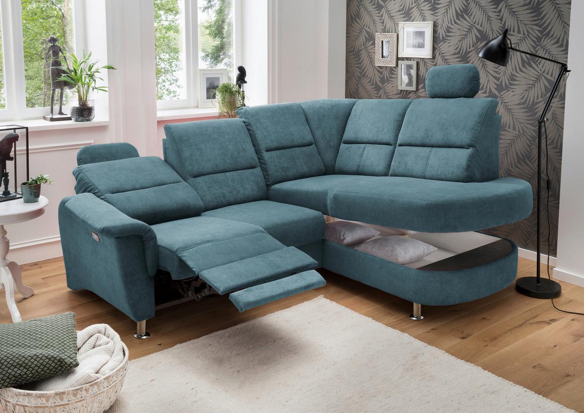 Wohnlandschaft Parole Hellblau Mikrofaser - Chromfarben, KONVENTIONELL, Textil/Metall (231/184cm) - Livetastic