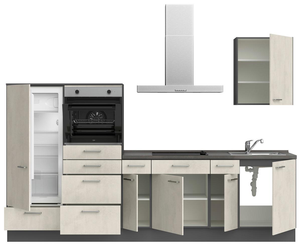 Küchenblock Riva Low m. Geräten Weiß - Schieferfarben/Edelstahlfarben, MODERN, Holzwerkstoff/Metall (300cm) - Nobilia