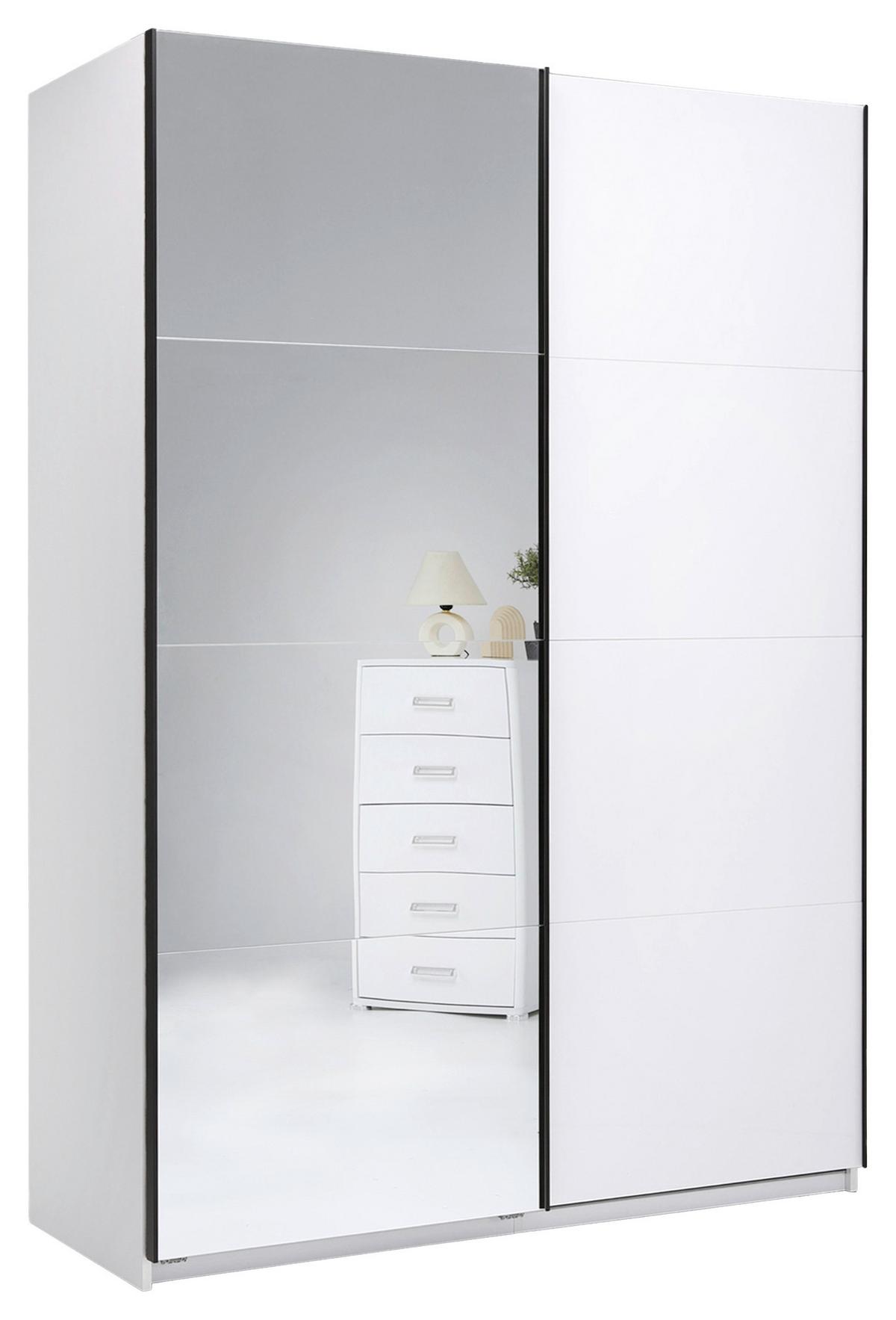 Schwebetürenschrank Family Weiß - Weiß Hochglanz/Schwarz, MODERN, Holzwerkstoff/Metall (150/212/62cm) - Mömax