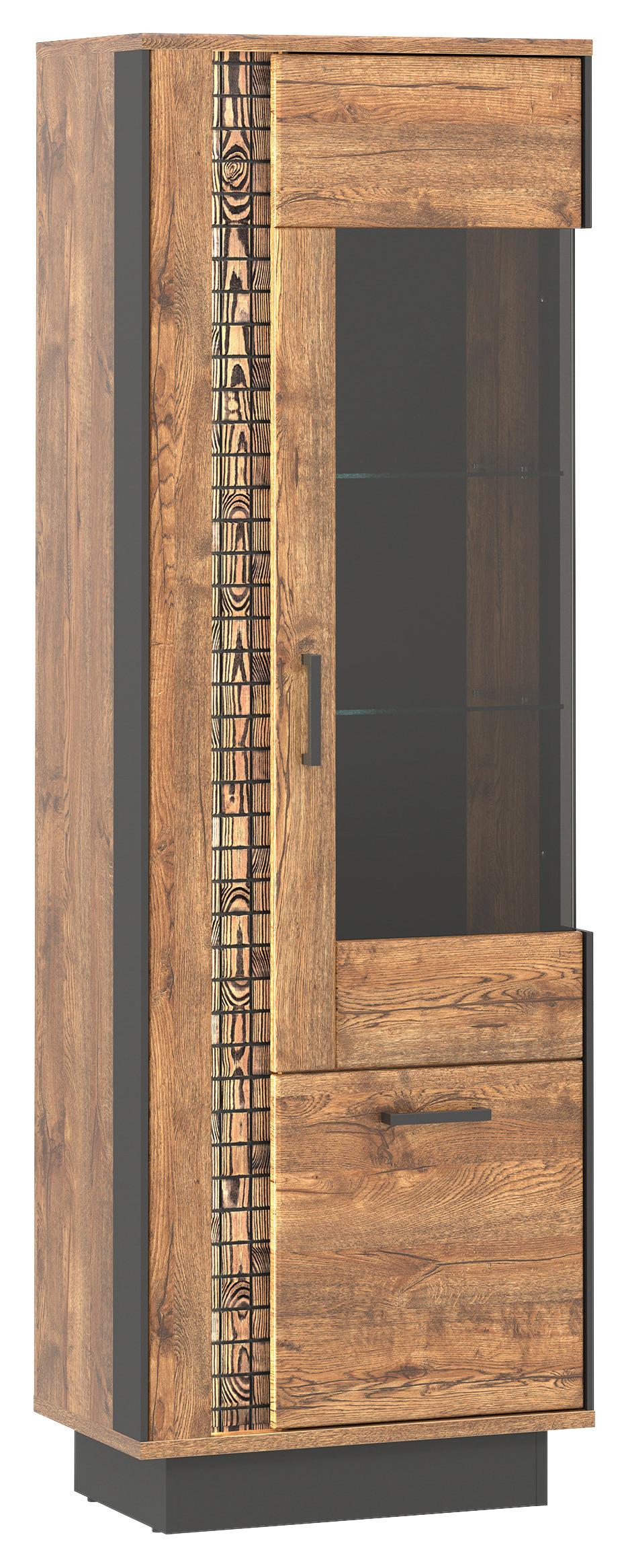 WITRYNA DORIAN 2D - kolor dębowy/czarny, Design, materiał drewnopochodny/tworzywo sztuczne (64/192/40cm) - MID.YOU