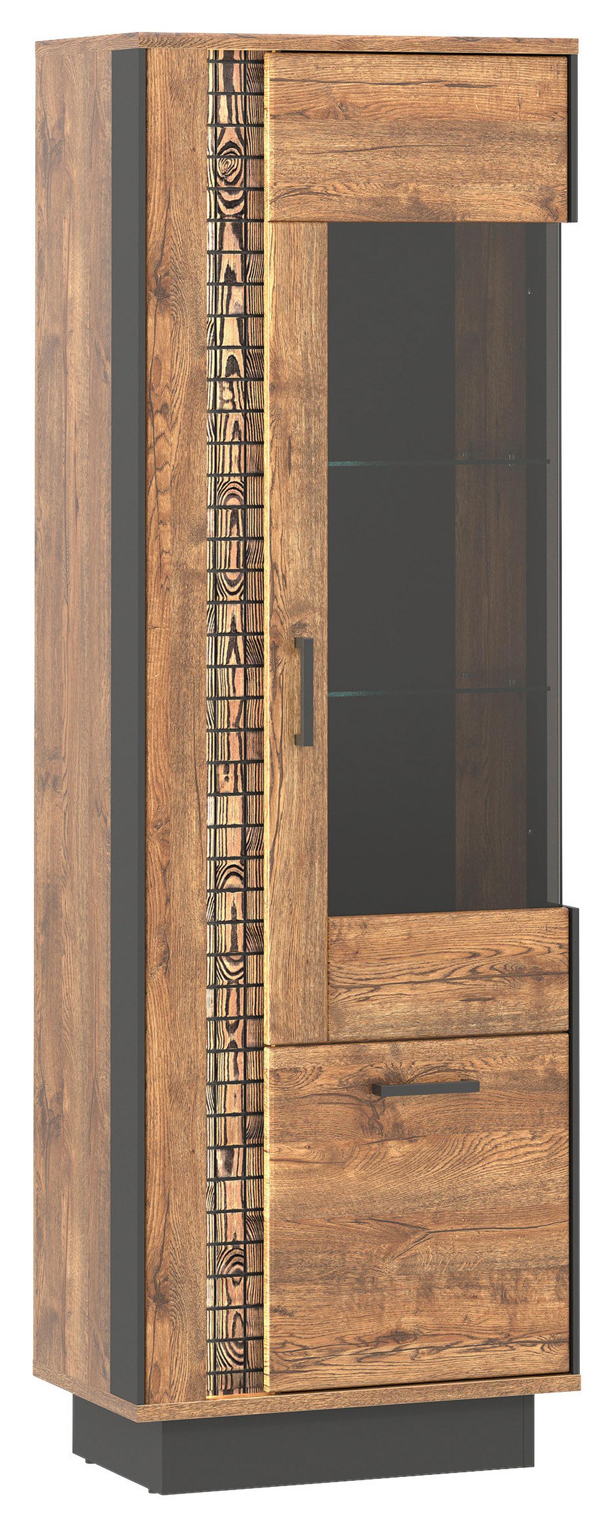 WITRYNA DORIAN 2D - kolor dębowy/czarny, Design, materiał drewnopochodny/tworzywo sztuczne (64/192/40cm) - MID.YOU