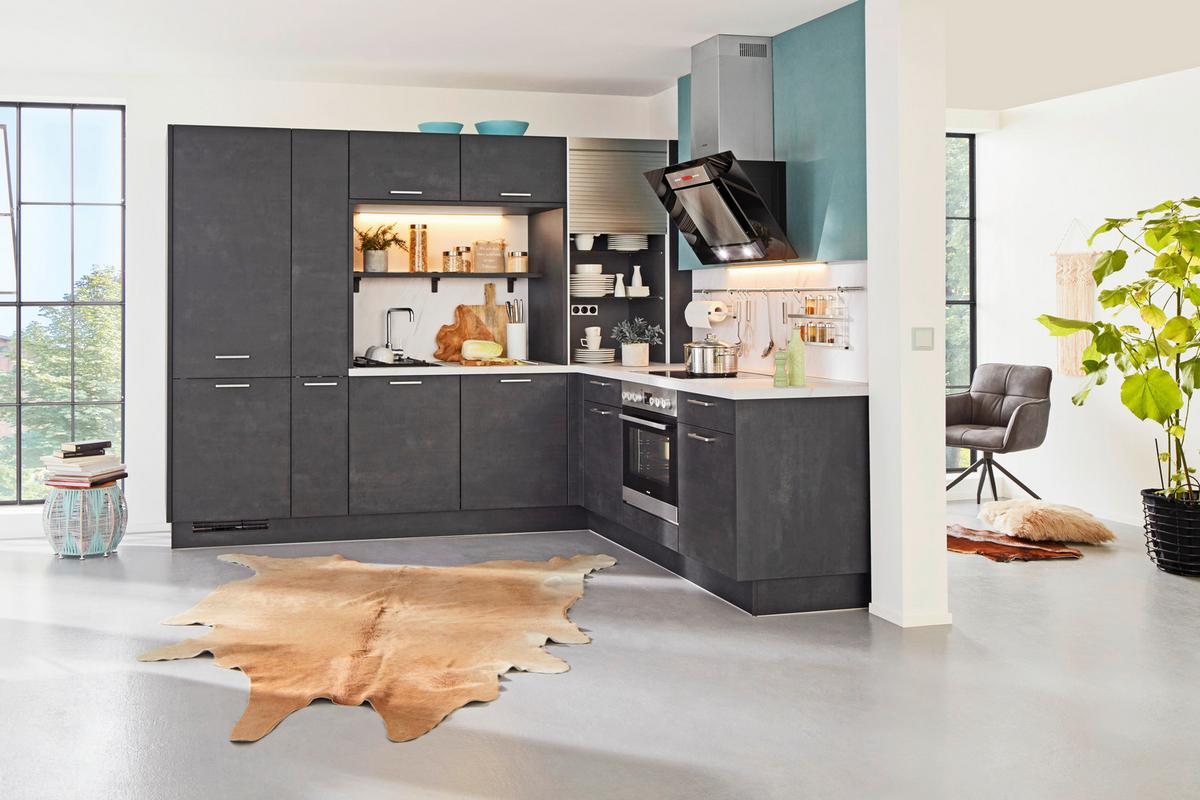 Eckküche Laser in Schwarzbeton NB - Schieferfarben/Schwarz, MODERN, Holzwerkstoff (288/228cm) - Nobilia