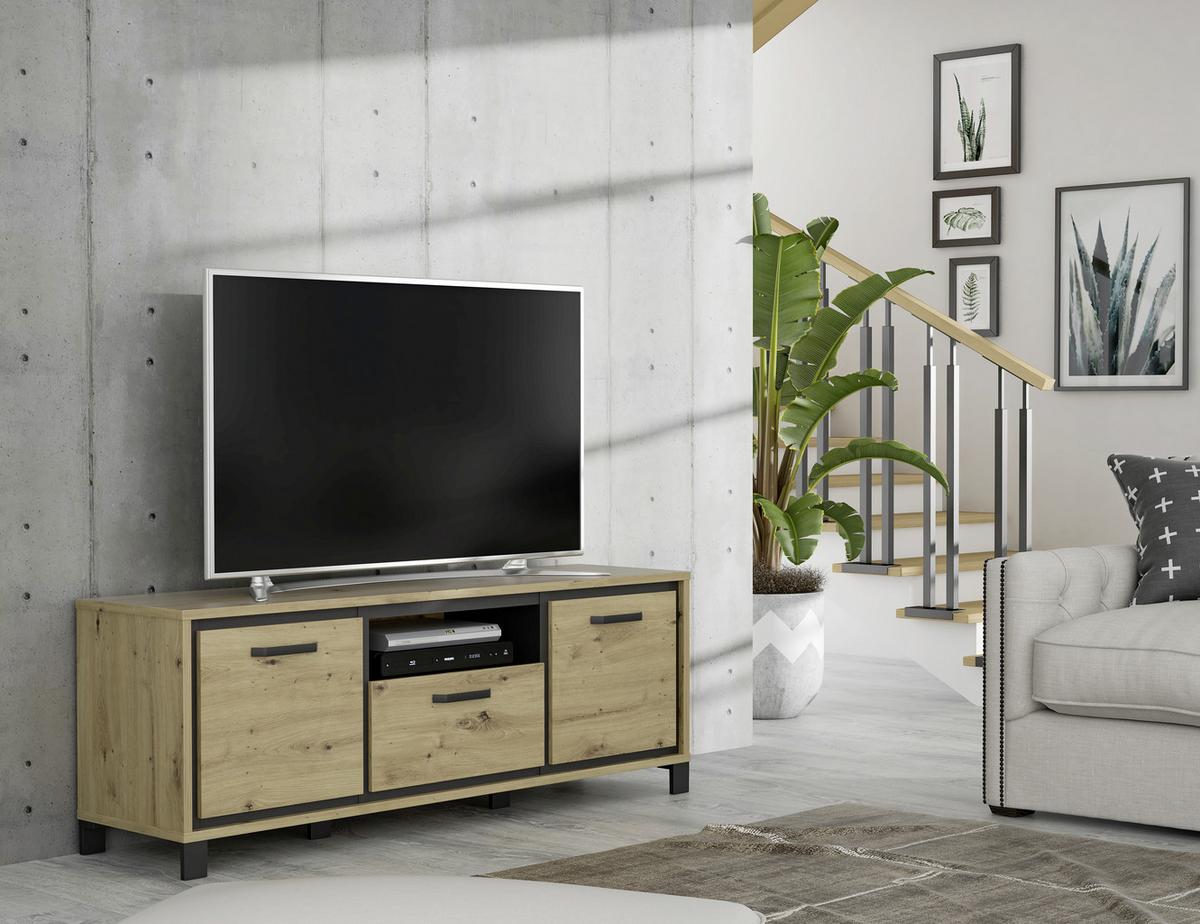 Unterschrank "Trondheim" , Schwarz, Eiche - Eichefarben/Schwarz, Basics, Holzwerkstoff/Kunststoff (158,4/58,9/41,5cm) - Livetastic