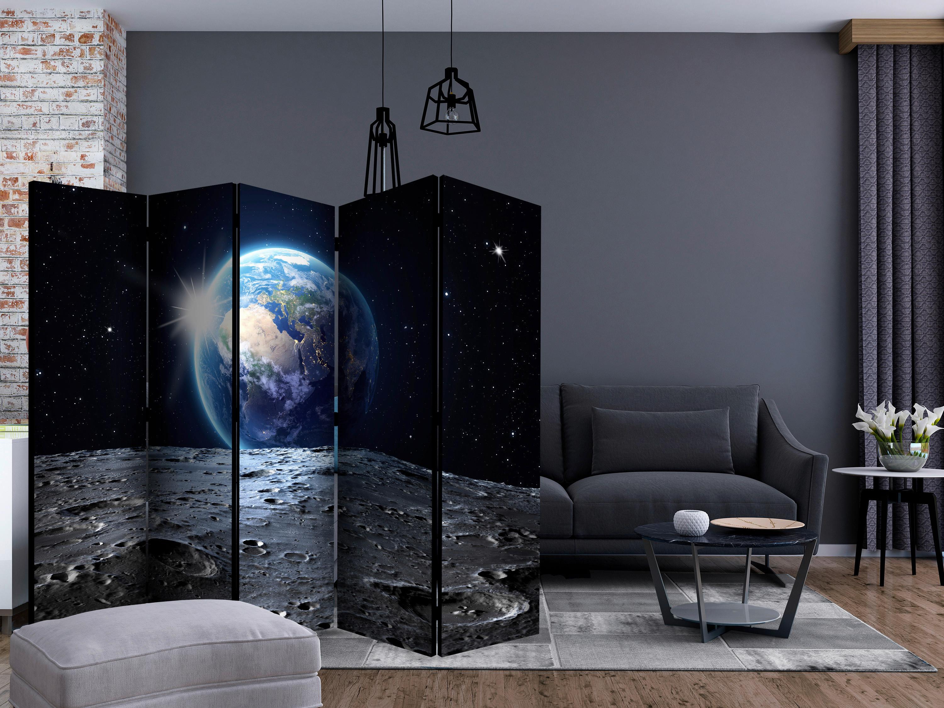 Paravan View Of The Earth I, 5-Delni, Dvostranski - modra/črna, Basics, tekstil/les (225/172/3cm) - artgeist