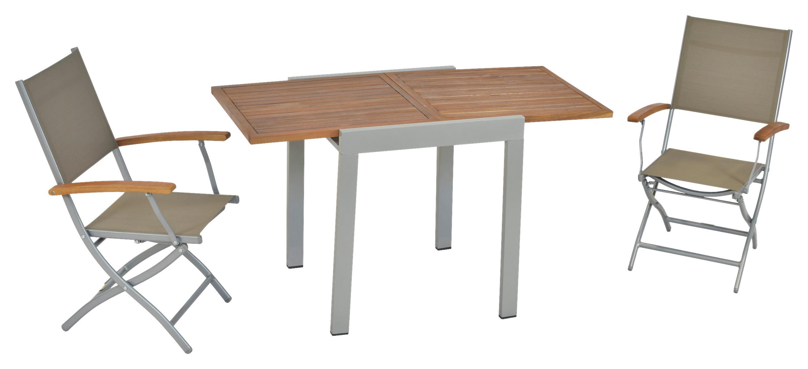 Balkonset Naxos 3-tlg. Alu/Akazie massiv - Beige/Silberfarben, MODERN, Holz/Kunststoff - Gardenson