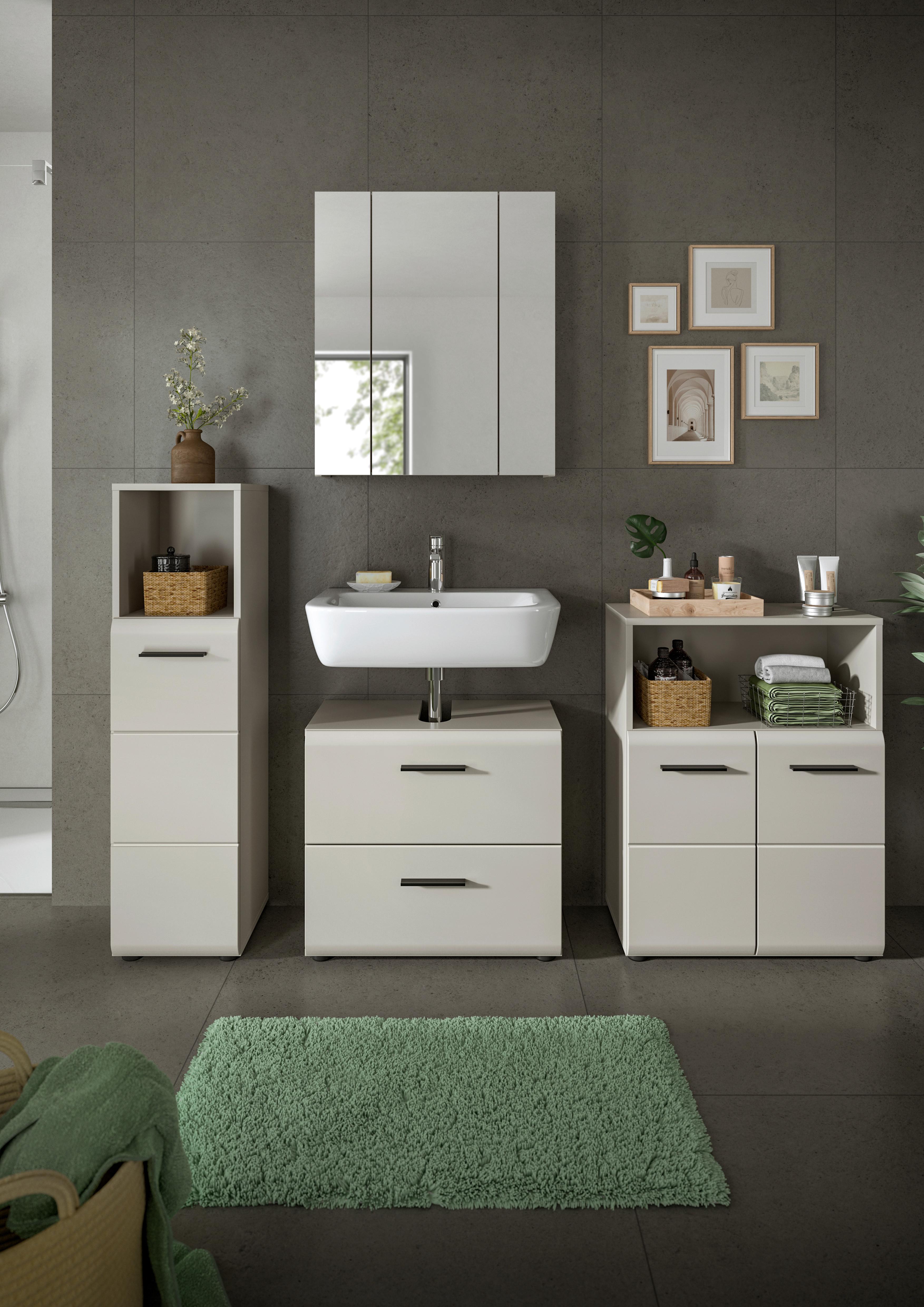 Badezimmer Ice Kaschmir 4-teilig - Kaschmir/Schwarz, Trend, Glas/Holzwerkstoff (150cm) - MID.YOU