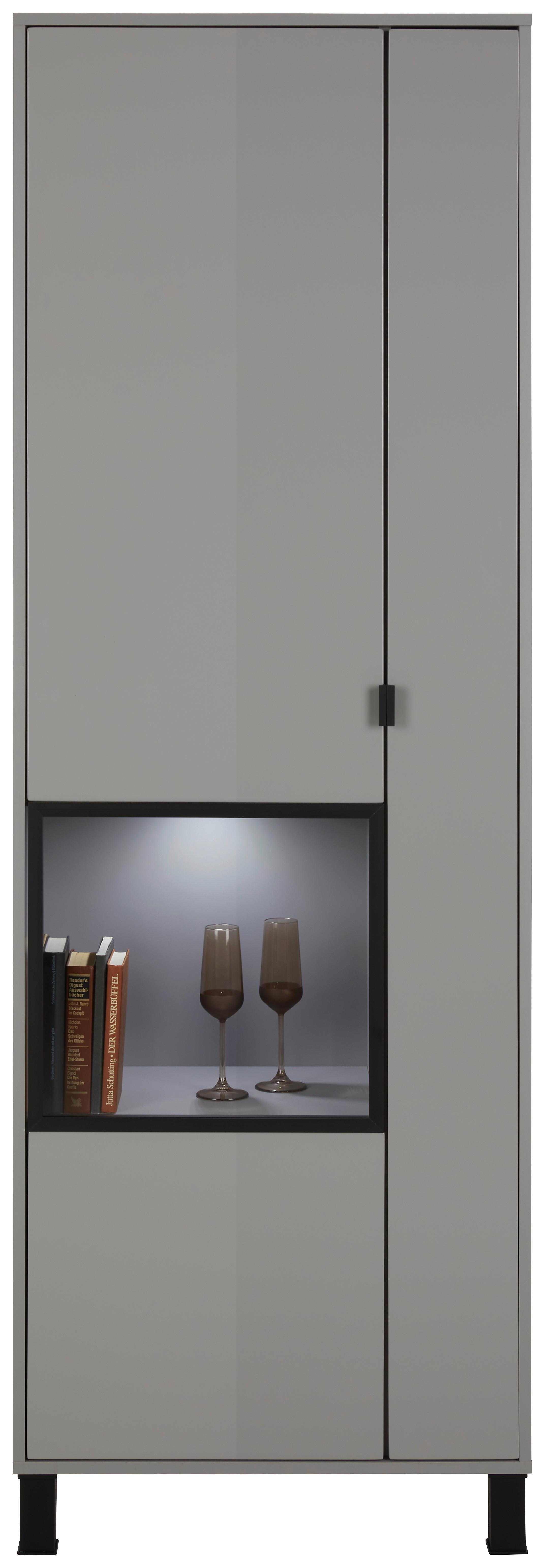 Vitrine in Grau - Schwarz/Grau, Modern, Glas/Holzwerkstoff (65/197/38cm) - Modern Living