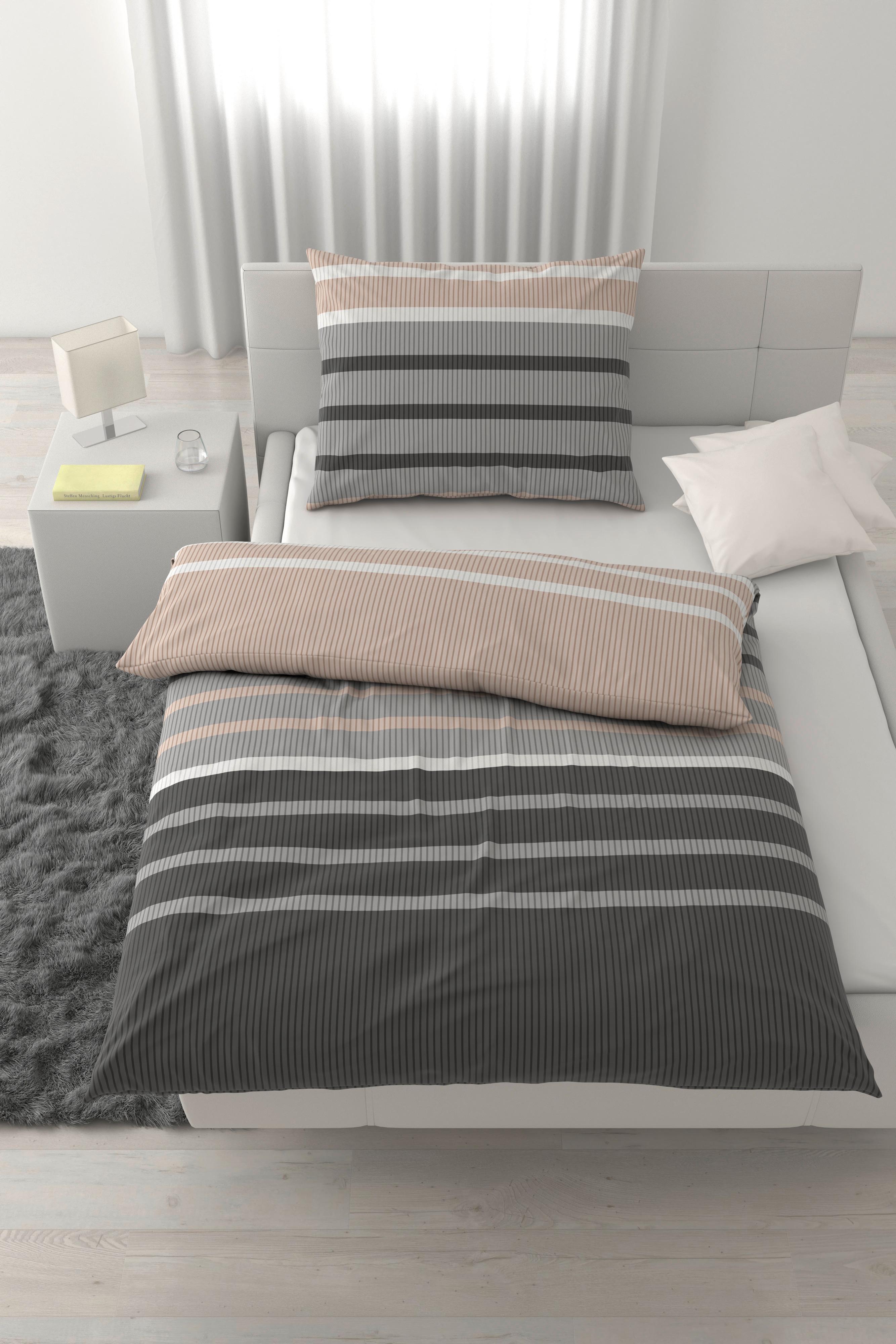 Bettwäsche Streif Schwarz/Beige ca. 140x200cm - Beige/Schwarz, KONVENTIONELL, Textil (140/200cm) - Mömax
