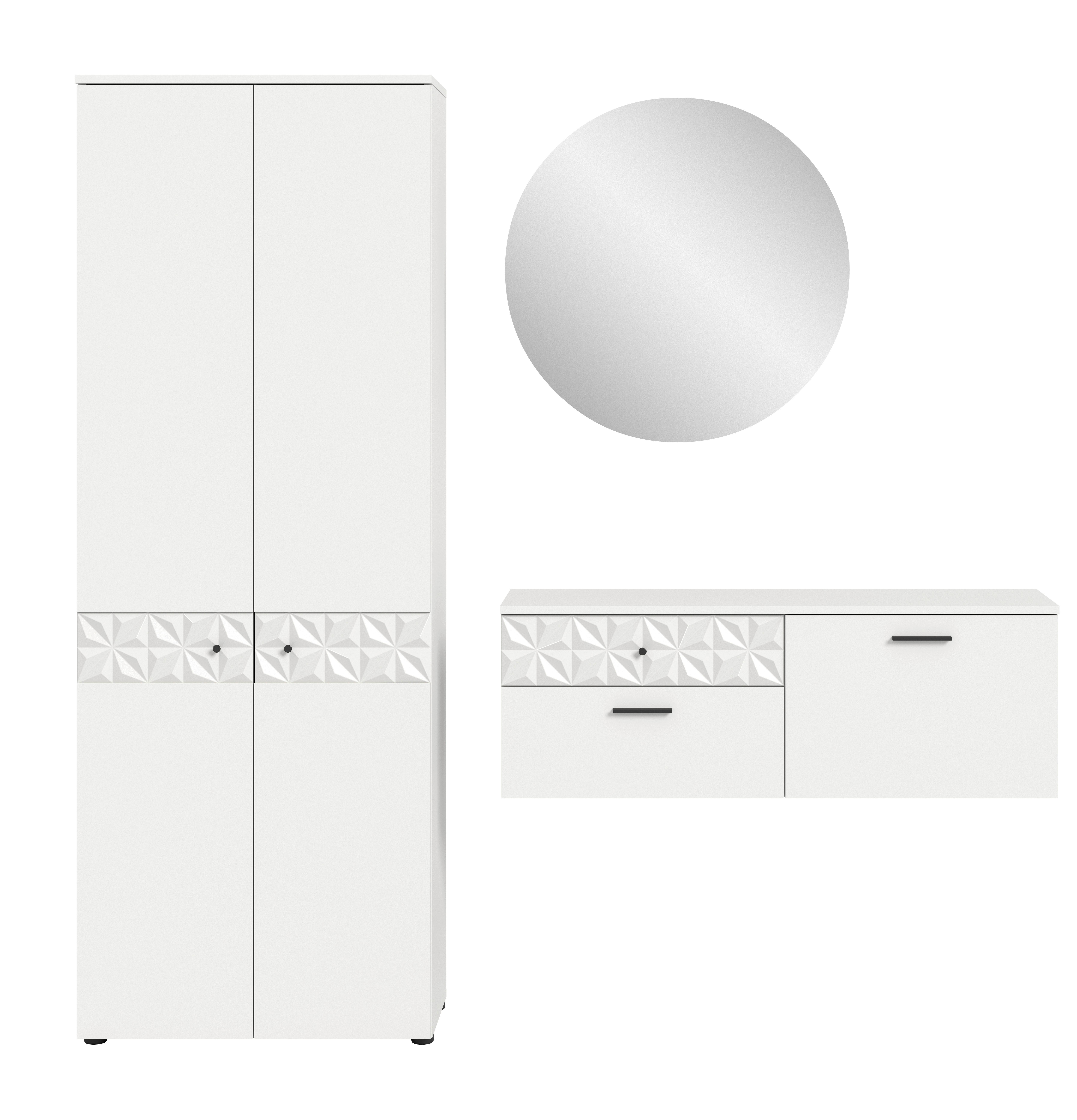 Predsoba Prisma, Bela, 3-Delna - bela, Design, steklo/leseni material (195/192/34cm) - MID.YOU