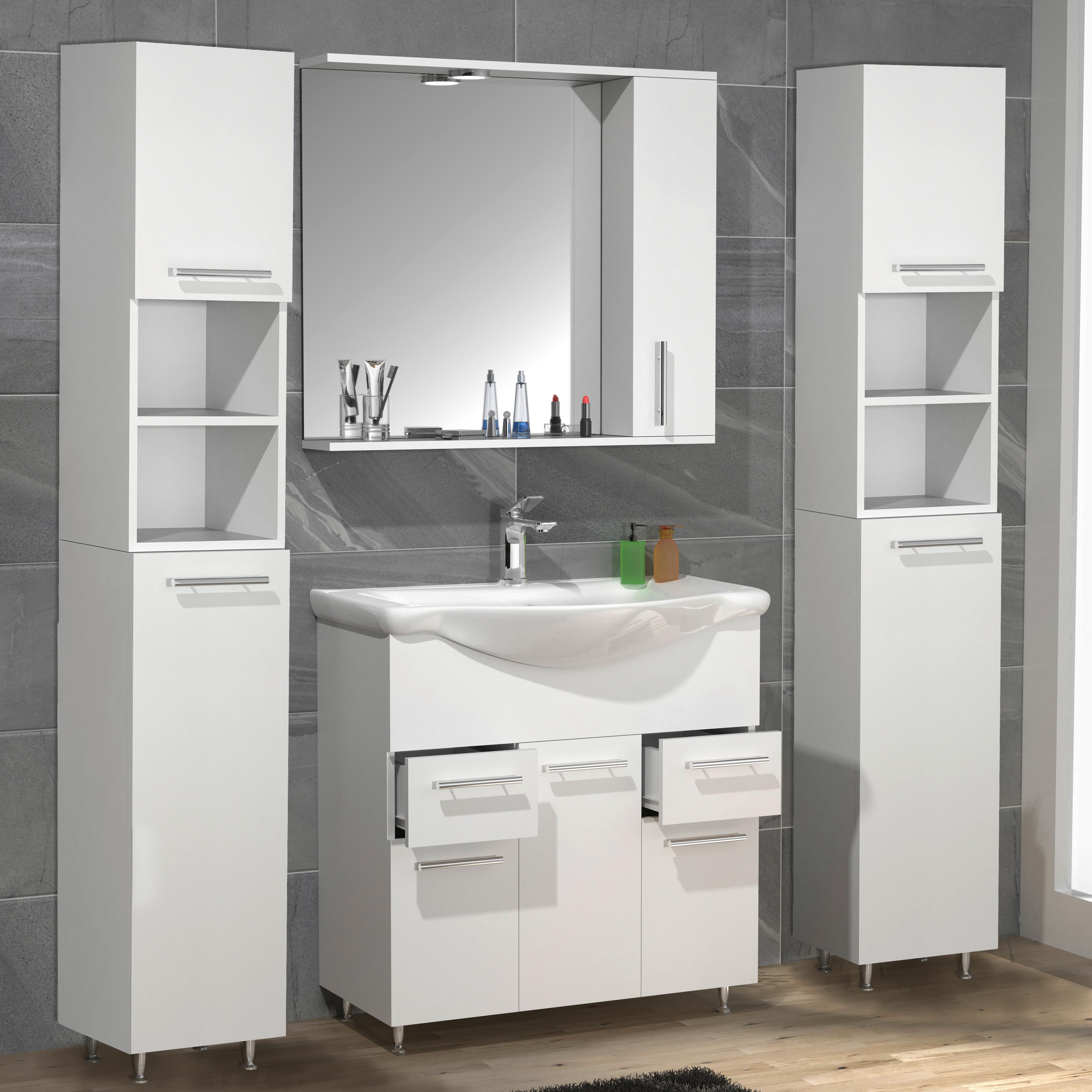 Kopalnica Lisalo Xl, Bela - srebrne barve/bela, Moderno, umetna masa/steklo (135cm) - MID.YOU