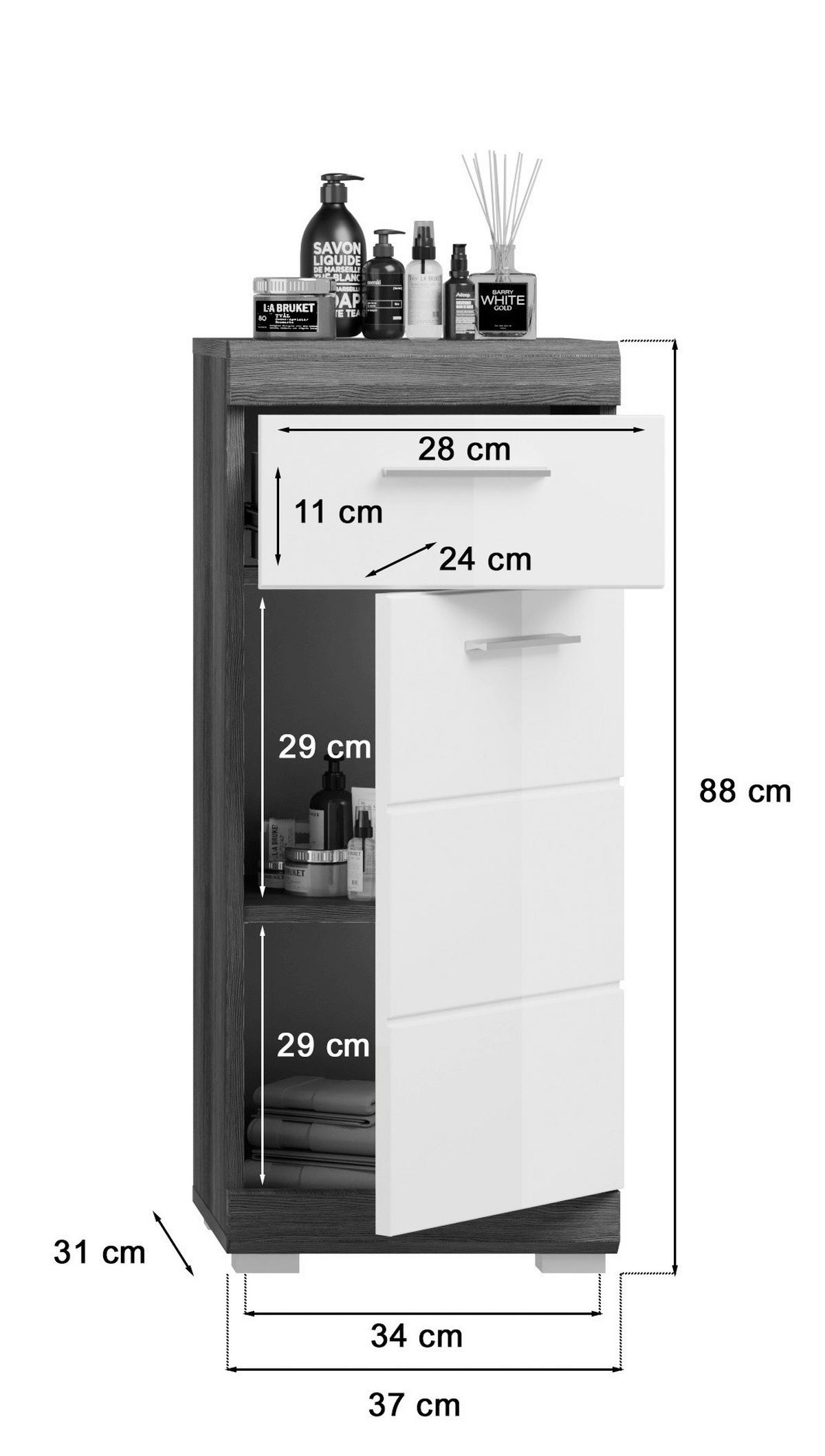 Badezimmer Scout 4-tlg. ca. 97 cm Anthrazit/Weiß - Weiß Hochglanz/Grau, MODERN, Holzwerkstoff/Kunststoff (97cm) - MID.YOU