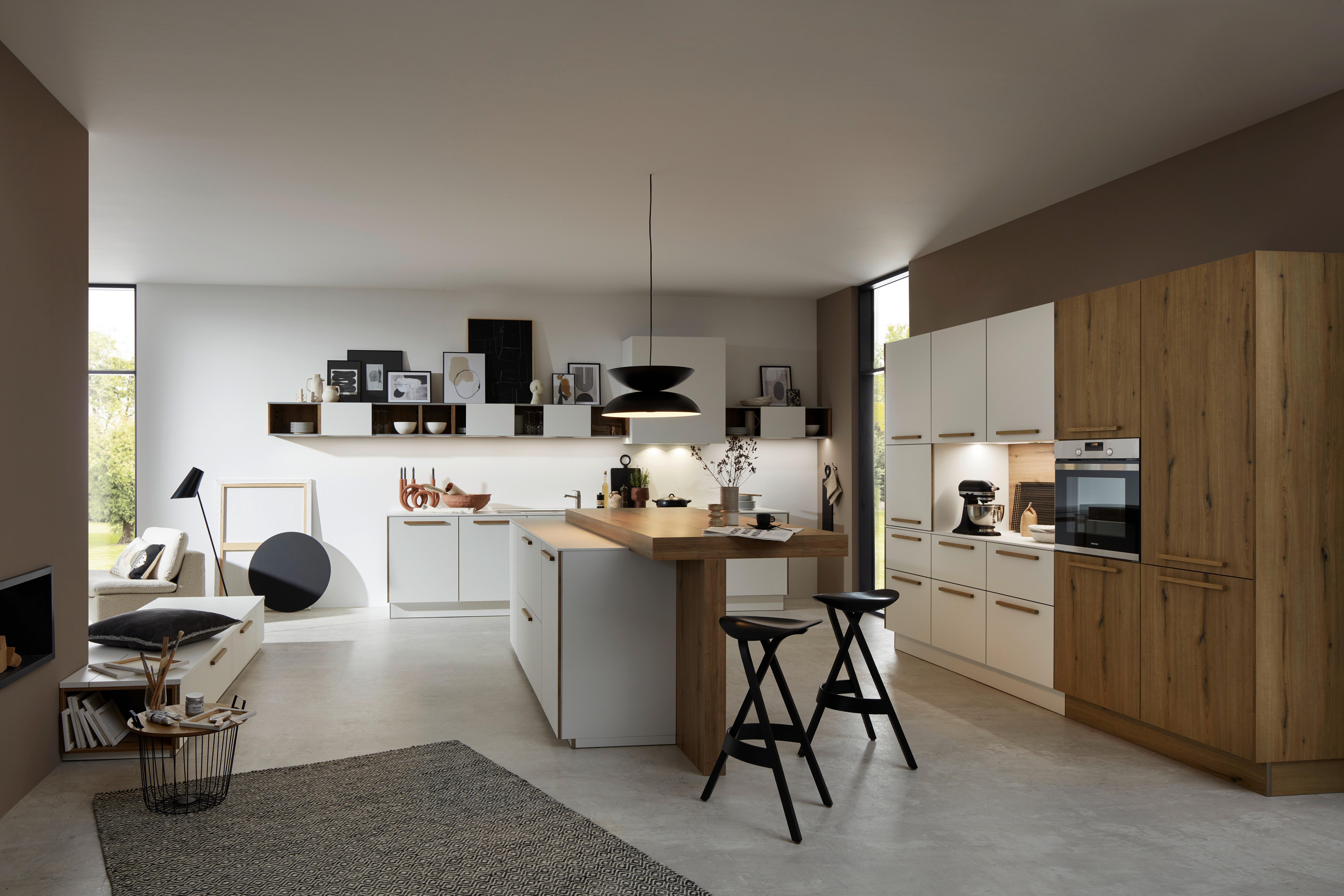 Einbauküche Manhattan in Weiß/Eichefarben - Eichefarben/Weiß, MODERN, Holzwerkstoff - Nolte Küchen
