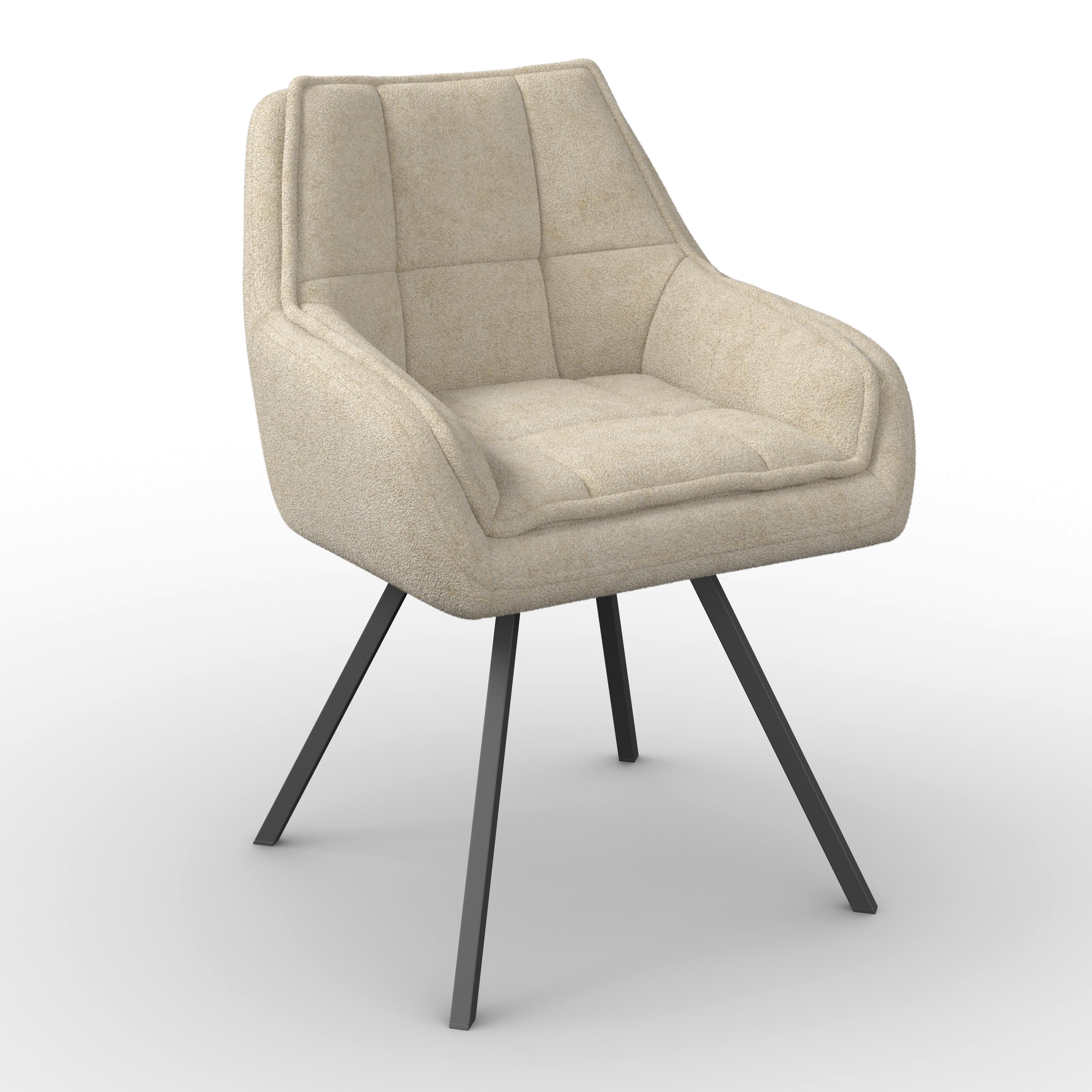 Armlehnstuhl Billy Creme Struktur Drehbar Gepolstert - Creme/Schwarz, MODERN, Holz/Textil (64/87/64cm) - Bessagi Home