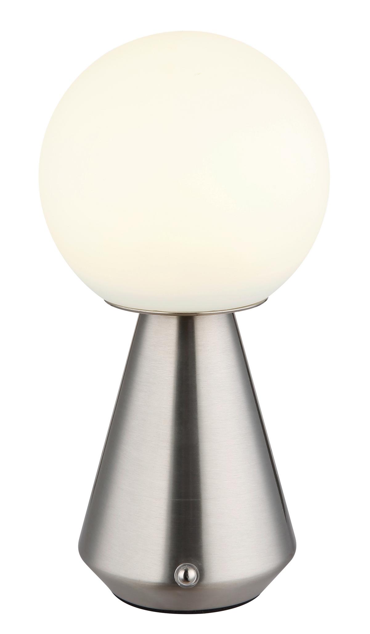 AKKU-TISCHLEUCHTE 21029N SORA - Weiss/Nickelfarben, Design, Kunststoff/Metall (12/23,5cm) - Globo