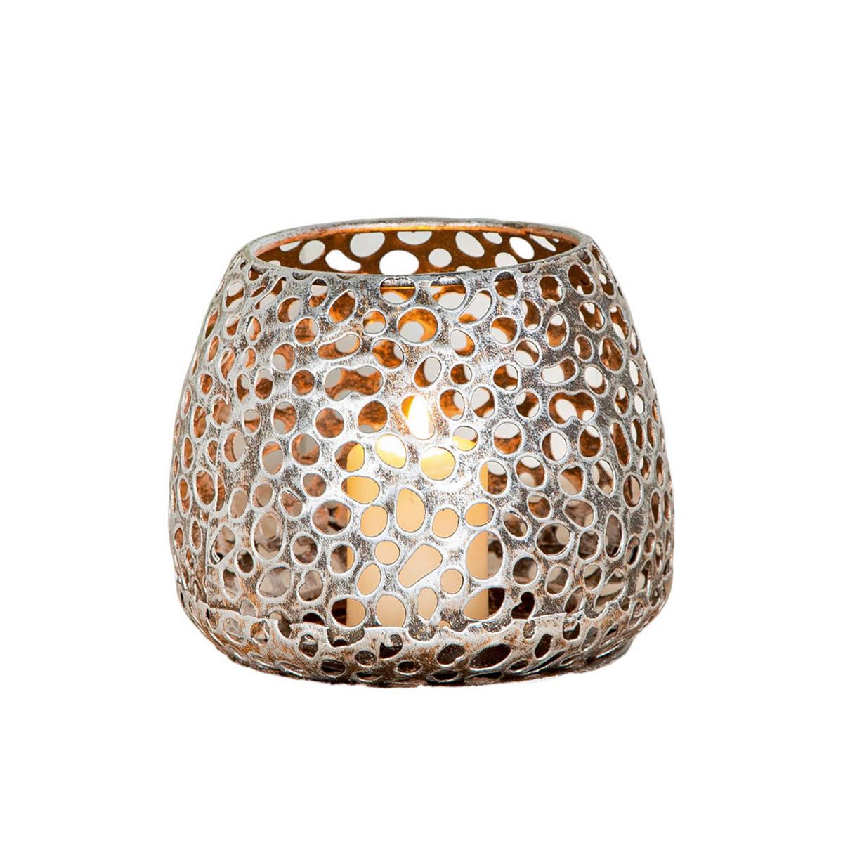 Windlicht Silberfarben - Silberfarben, Basics, Metall (14/12/14cm)