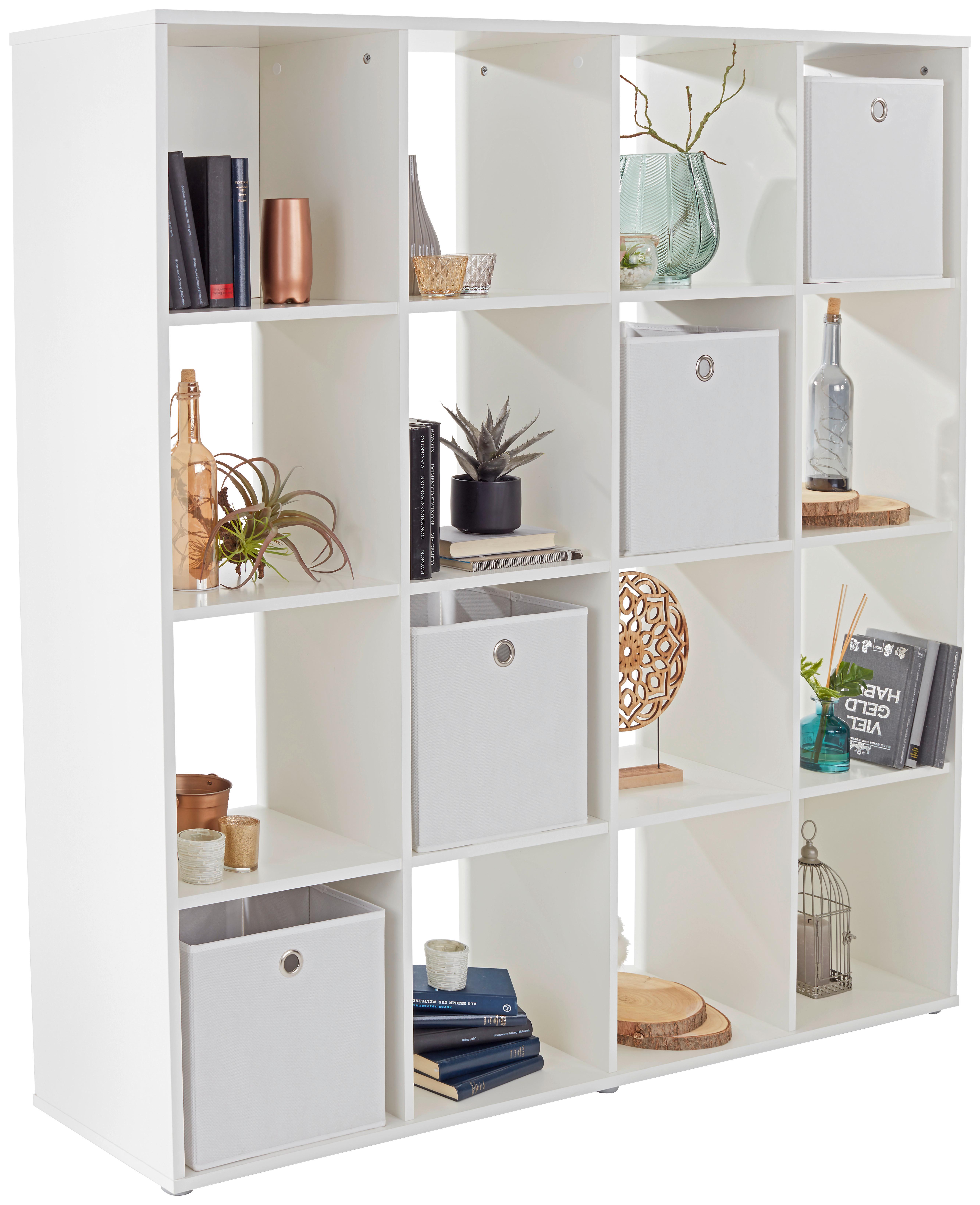 Polica Berni - bijela/boje aluminija, Moderno, drvni materijal/plastika (158/158/34cm)