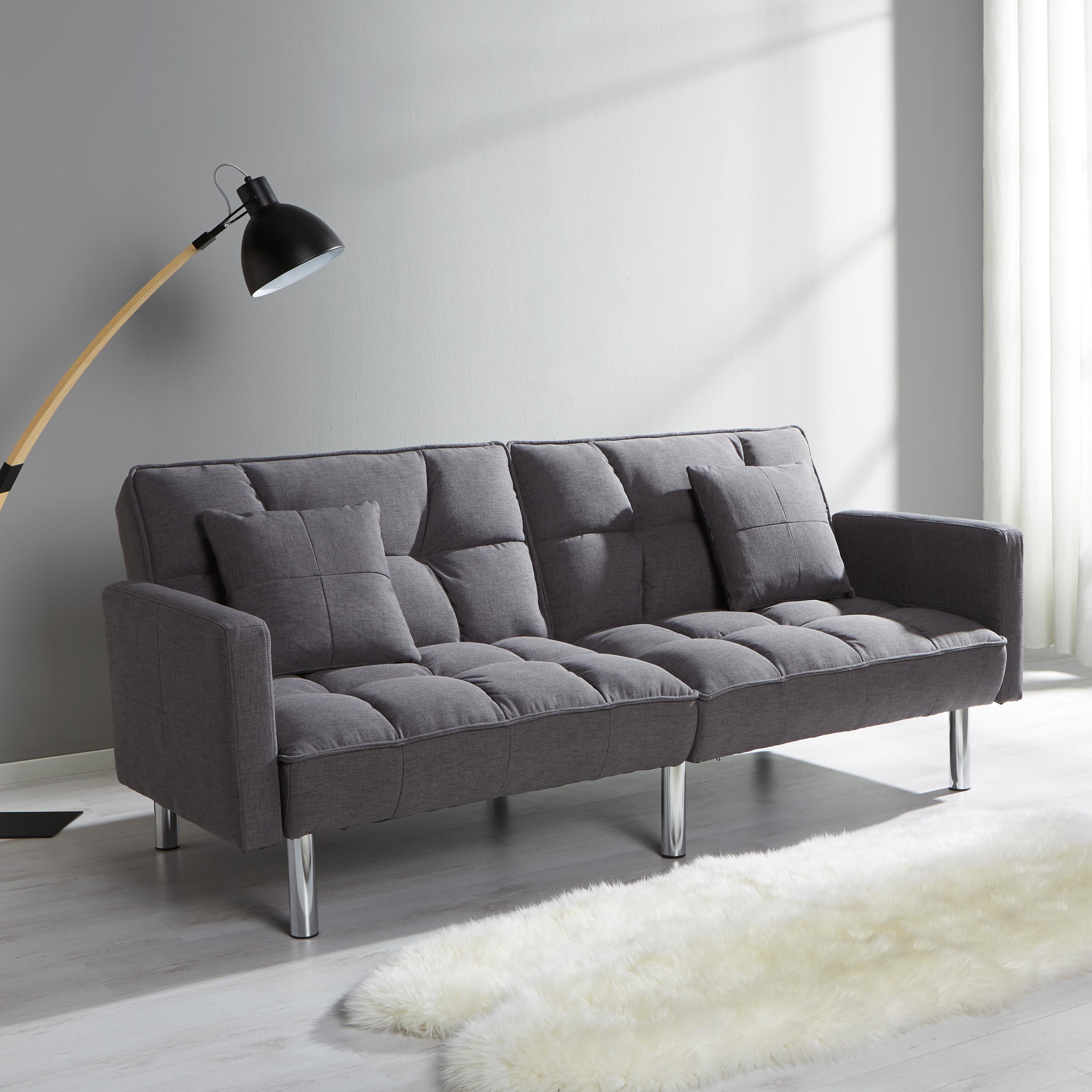 Sofa mit Schlaffunktion in Grau 'Jara' - Chromfarben/Grau, MODERN, Holz/Textil (195/82/87cm) - Bessagi Home