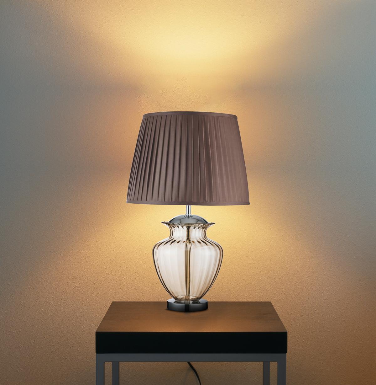 Asztali Lámpa Elina Eu8531am - krómszínű/barna, Konventionell, üveg/textil (42/69cm)