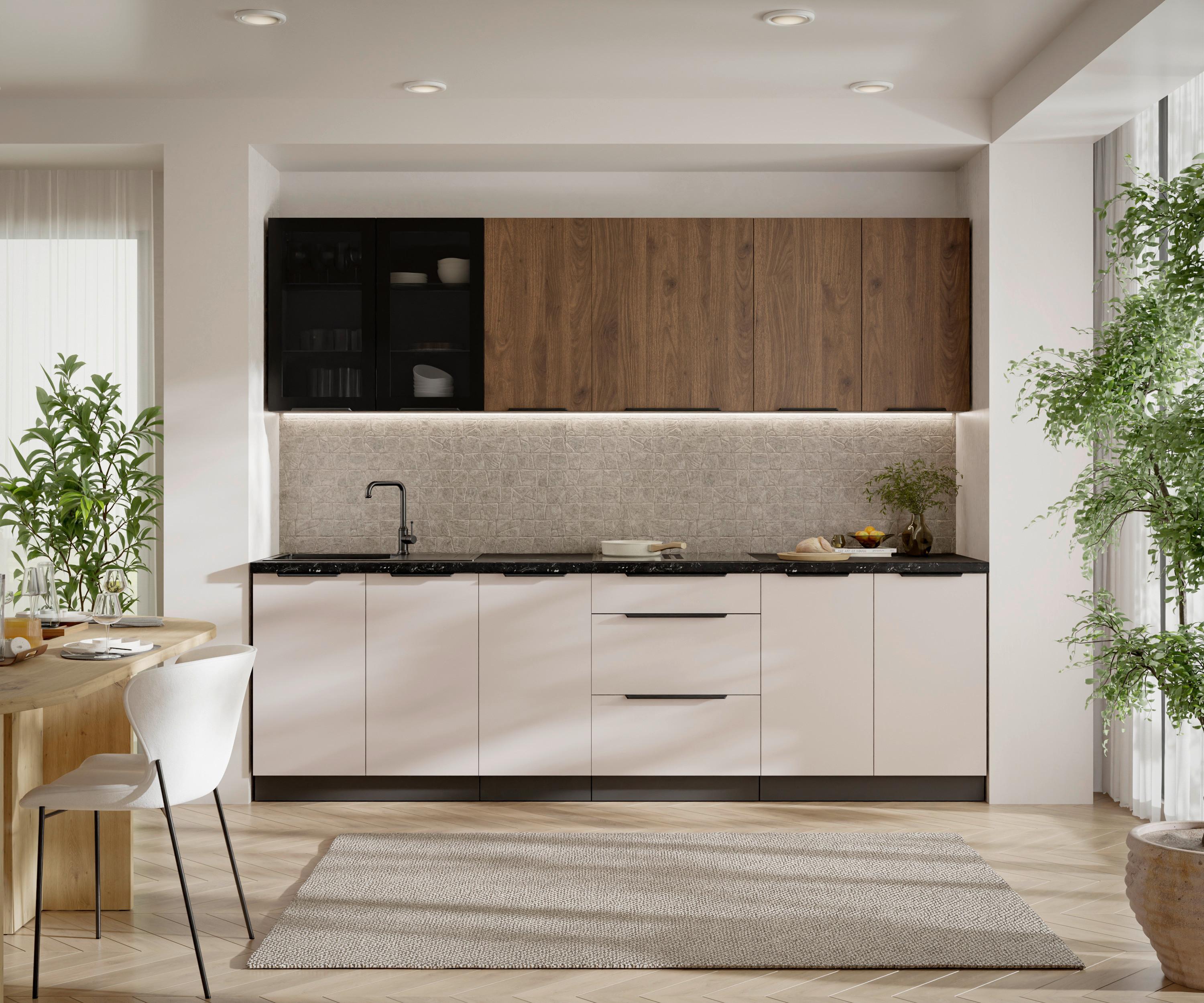 Blok Kuhinja Arona/monza - kašmir/boja orahovog drveta, Moderno, staklo/metal (260/210/60cm) - Modern Living
