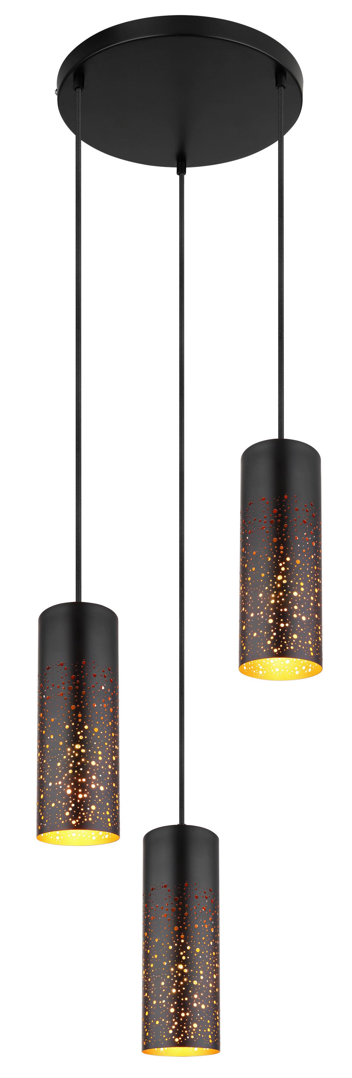 Hängeleuchte Crocky Schwarz/Goldfarben max. 40Watt - Goldfarben/Schwarz, Design, Metall (34/150cm) - Globo