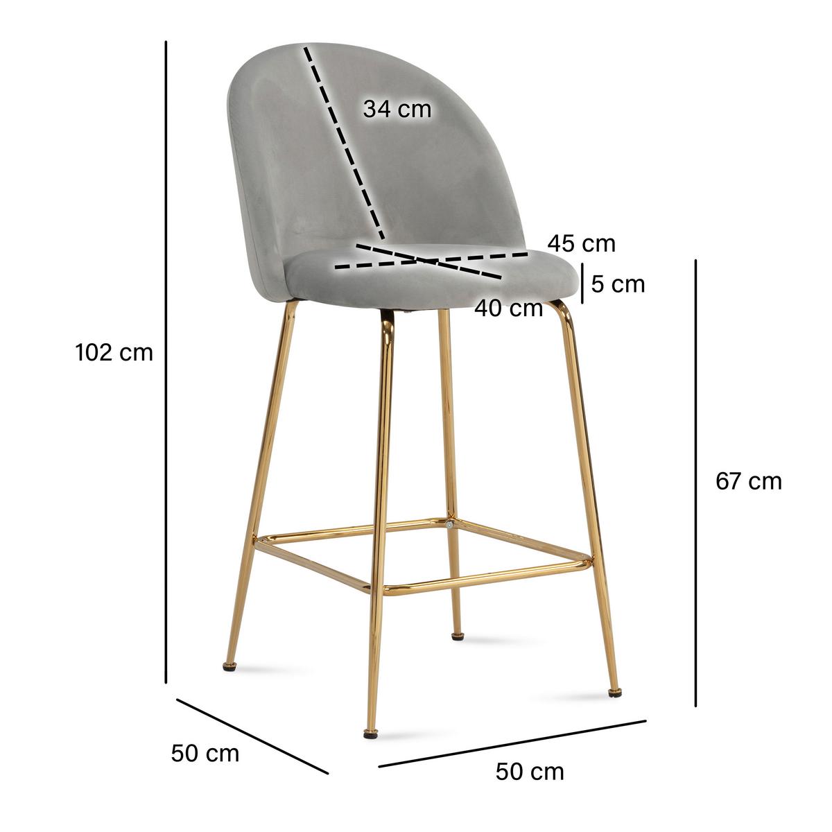 Set Barskih Stolov Rosalia, Siva, 2-Delni - zlate barve/siva, Design, kovina/tekstil (50/102/50cm) - MID.YOU