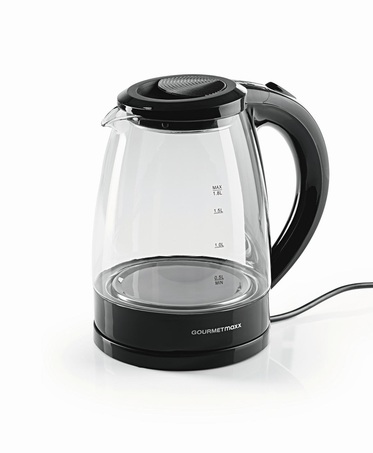 Wasserkocher Gourmetmaxx Schwarz max. 1800 Watt - Schwarz, Basics, Glas/Kunststoff (20,5/15/23cm) - TV - Unser Original