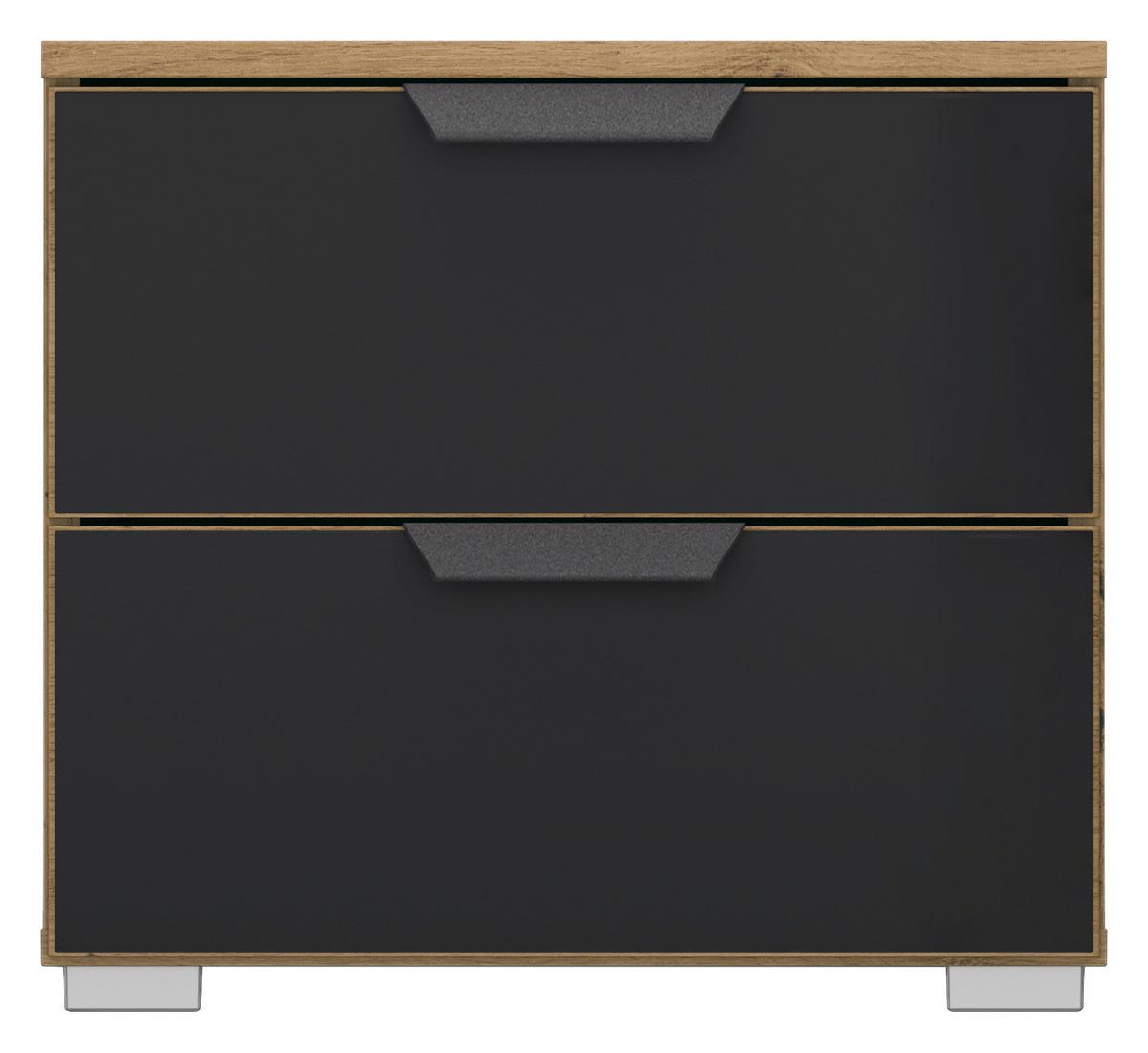 Nočna Omarica Artemis, Barva Hrasta, Črna - siva/barve aluminija, Moderno, kovina/umetna masa (47/43/42cm) - Rauch Möbel