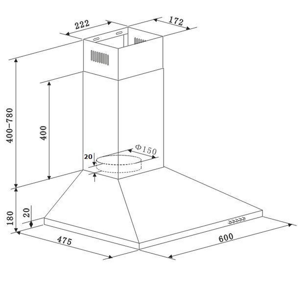 OKAP KUCHENNY 6091H - kolor stalowy, Basics, metal (60/96/48cm) - PKM