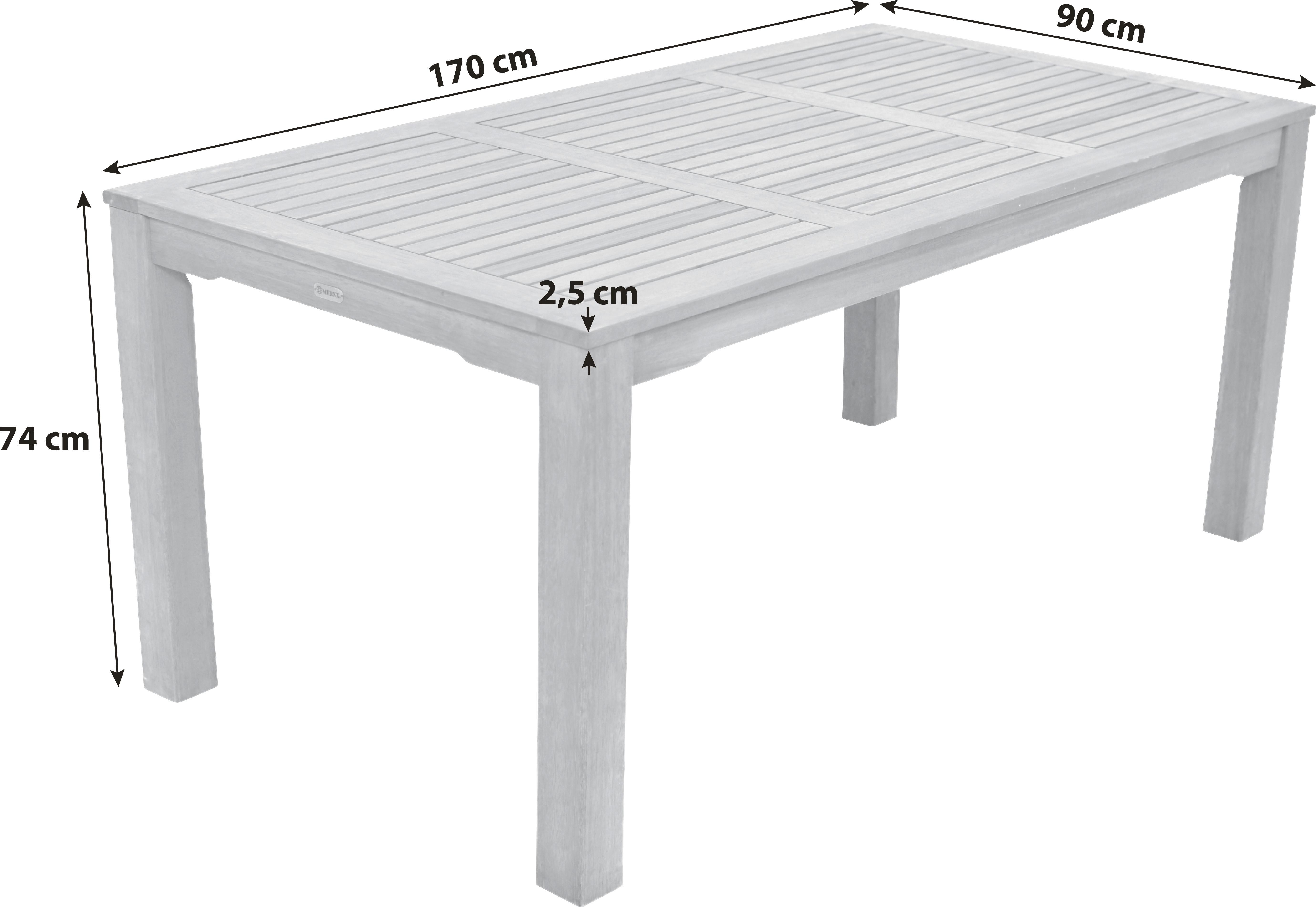 Gartentisch aus Eukalyptusholz ca. 170x74x90cm - Braun, KONVENTIONELL, Holz (170/90/74cm) - Gardenson