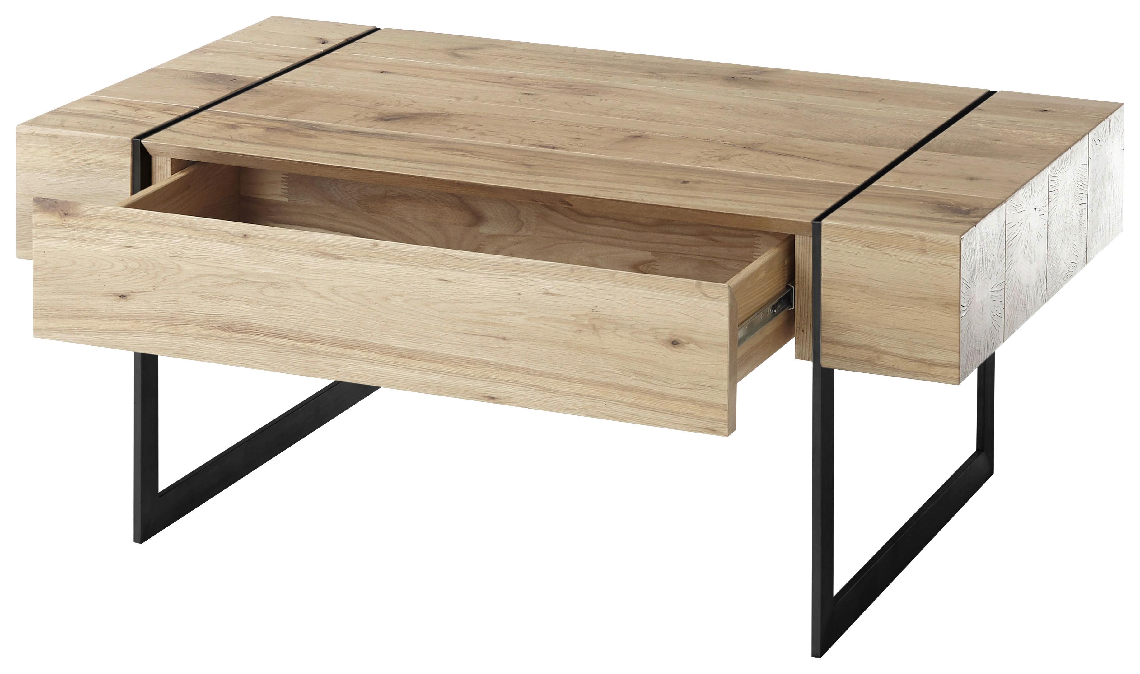 Couchtisch Paphos in Schwarz/Eichefarben - Eichefarben/Schwarz, Natur, Holzwerkstoff/Metall (110/45/60cm) - Zandiara